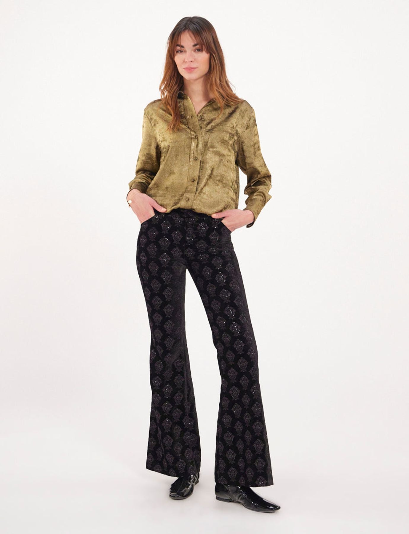 Charlotte black velvet embroidered trousers