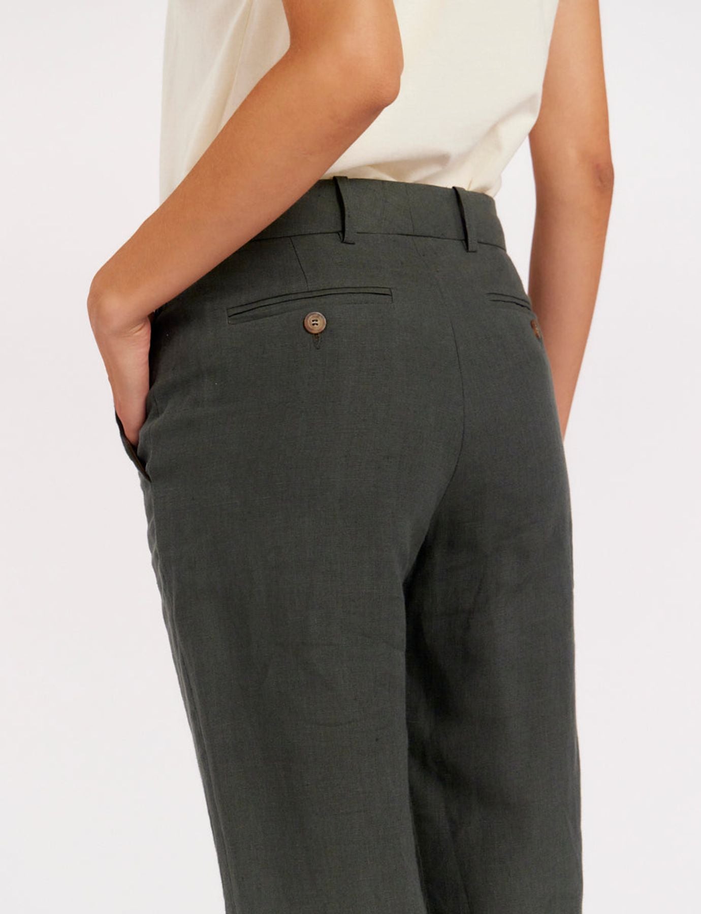 Pantaloni Francisco in lino verde scuro