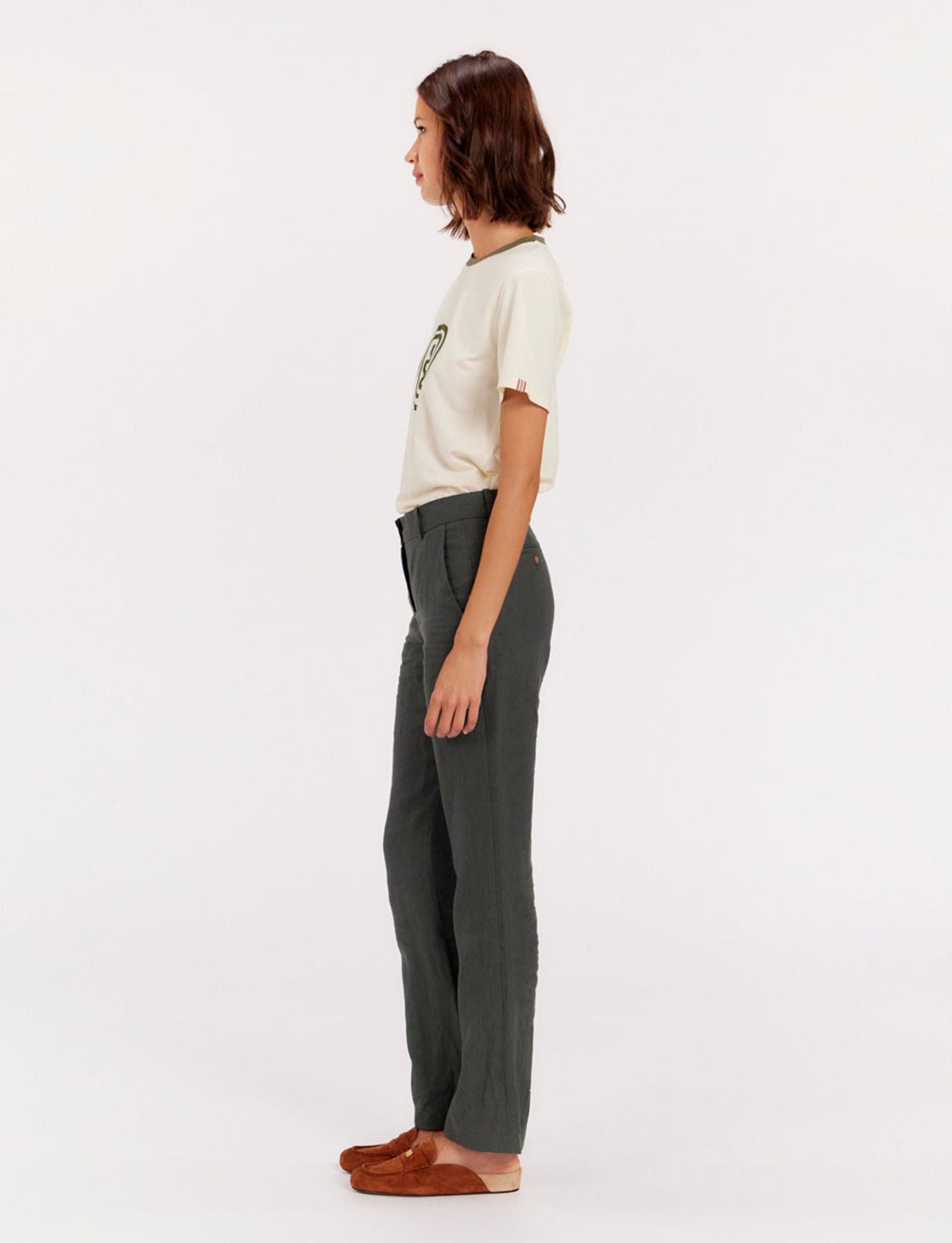 Pantaloni Francisco in lino verde scuro