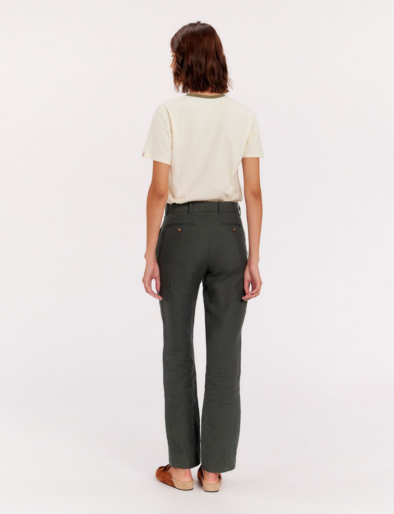 Pantaloni Francisco in lino verde scuro