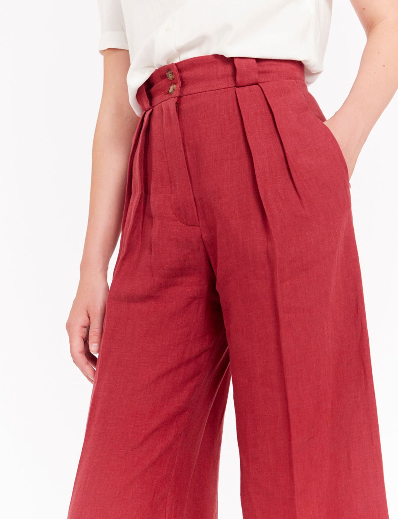 Marlene-Hose aus himbeerfarbenem Leinen