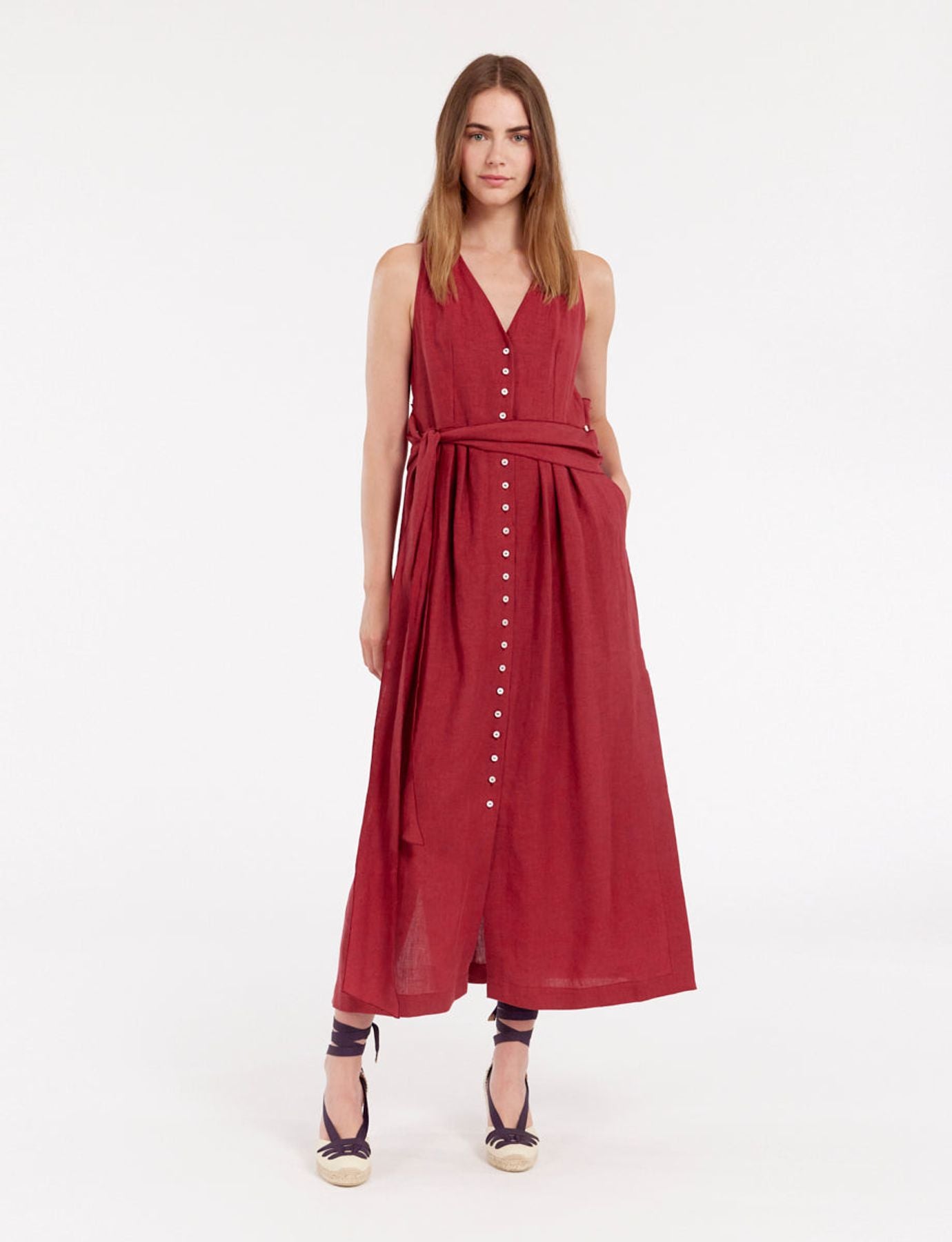 Ambre long dress in raspberry linen