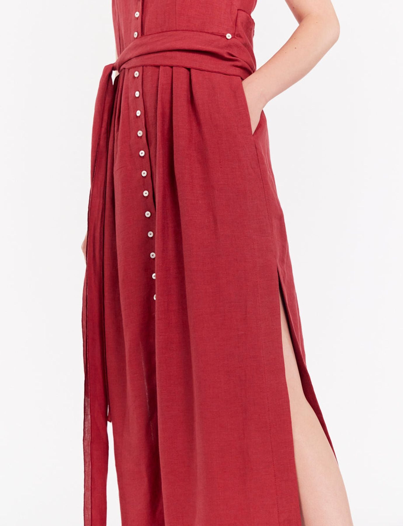 Ambre long dress in raspberry linen