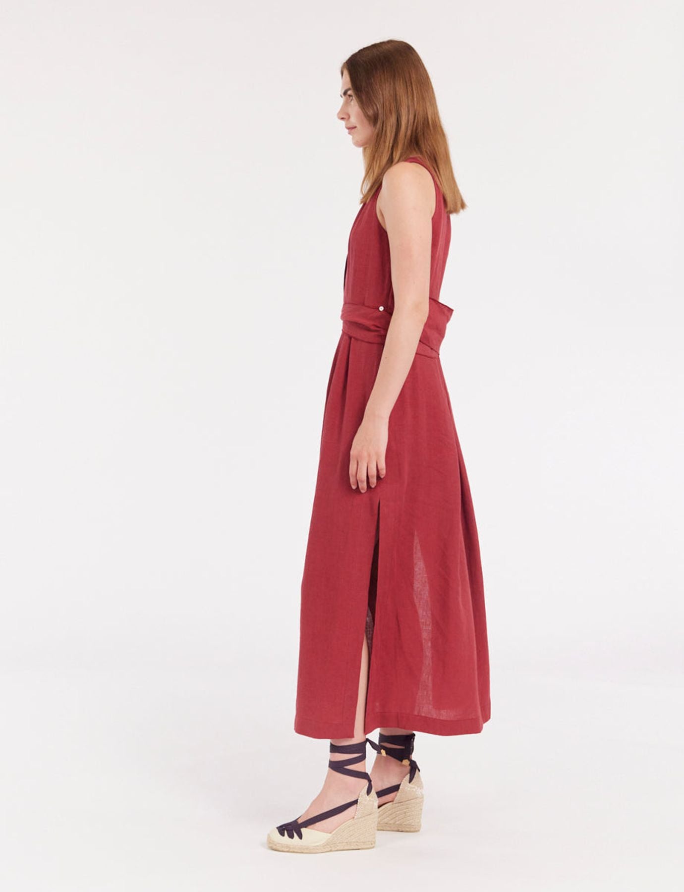 Ambre long dress in raspberry linen