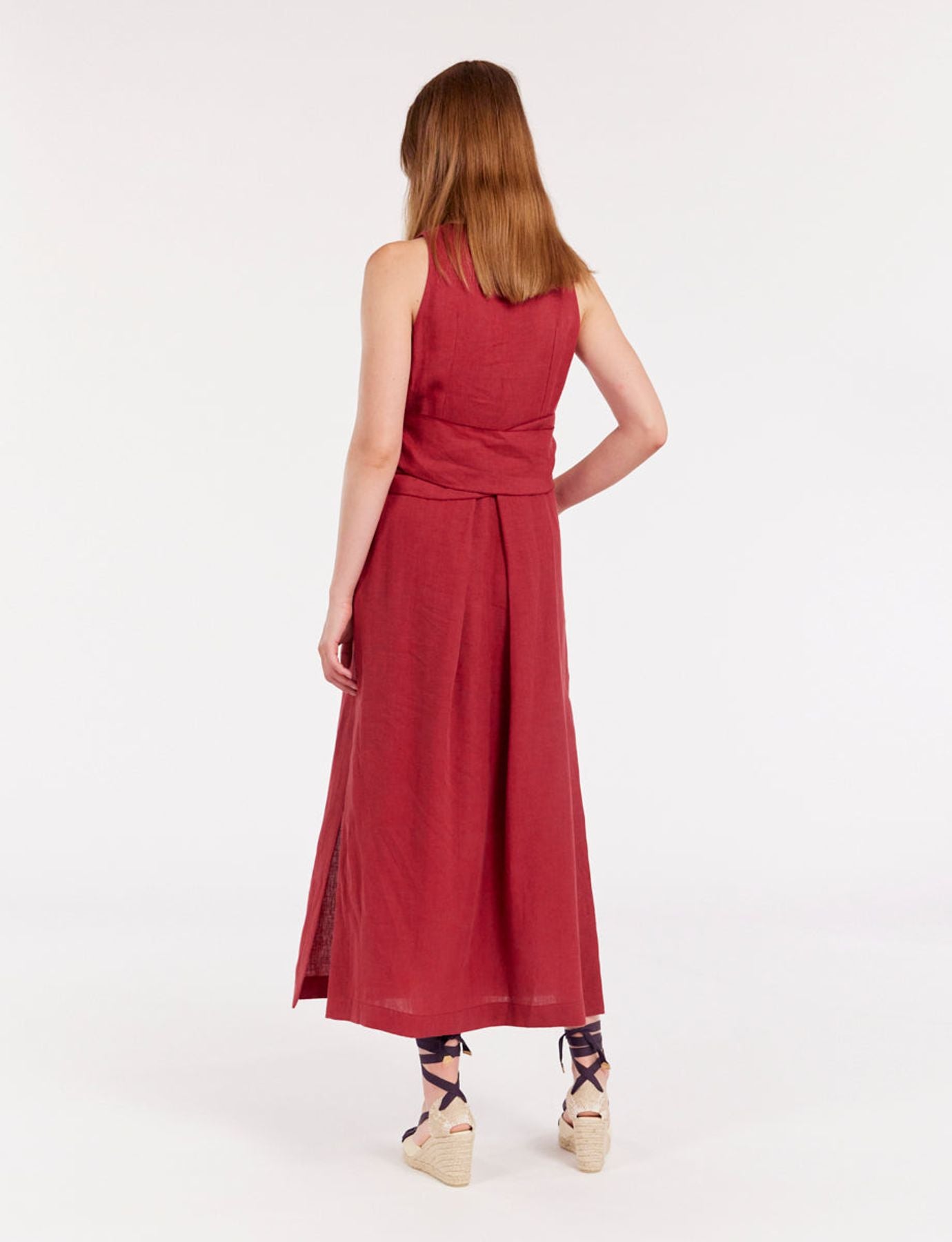 Ambre long dress in raspberry linen