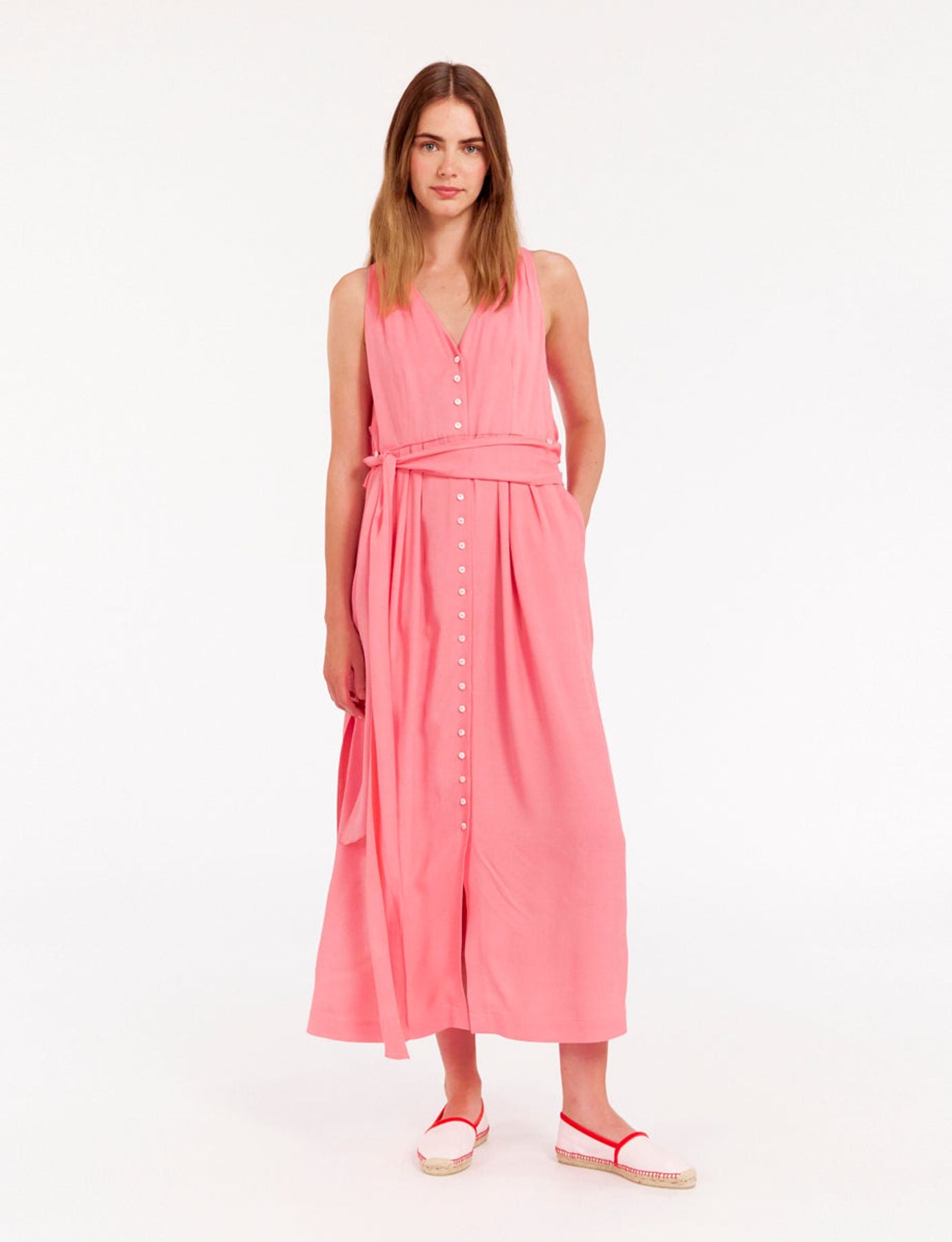 Robe Ambre longue en viscose rose