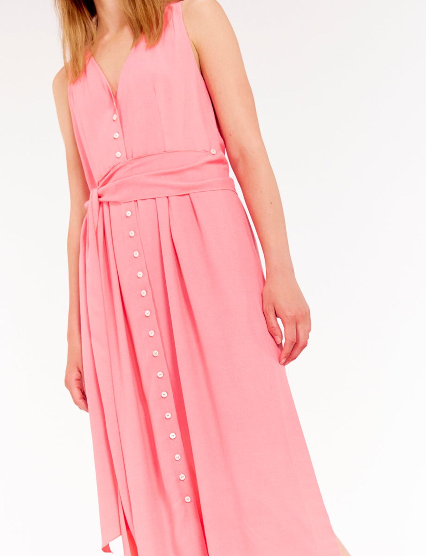 Robe Ambre longue en viscose rose