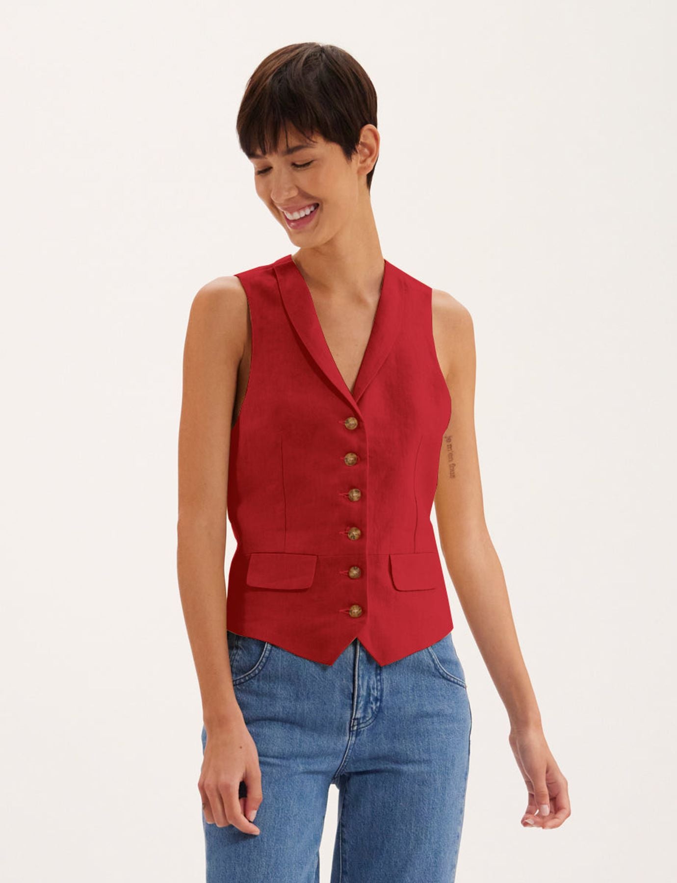 Chaqueta de lino frambuesa Robinson
