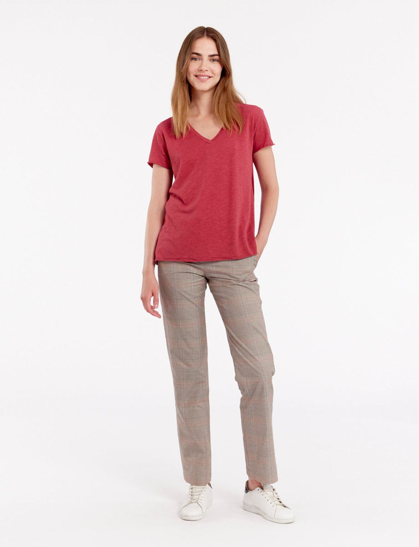 Tee-shirt Katalina col V Framboise