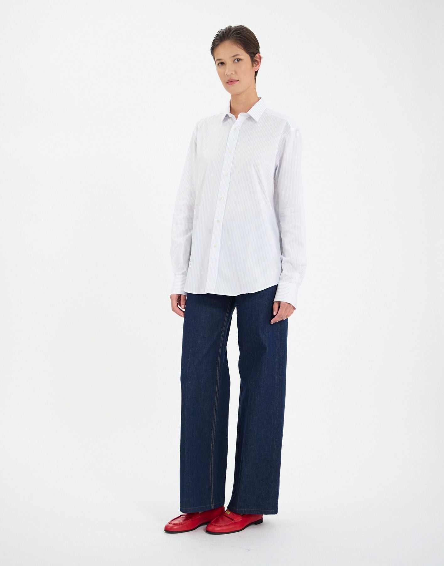 Chemise pour homme Olivier blanche à fines rayures