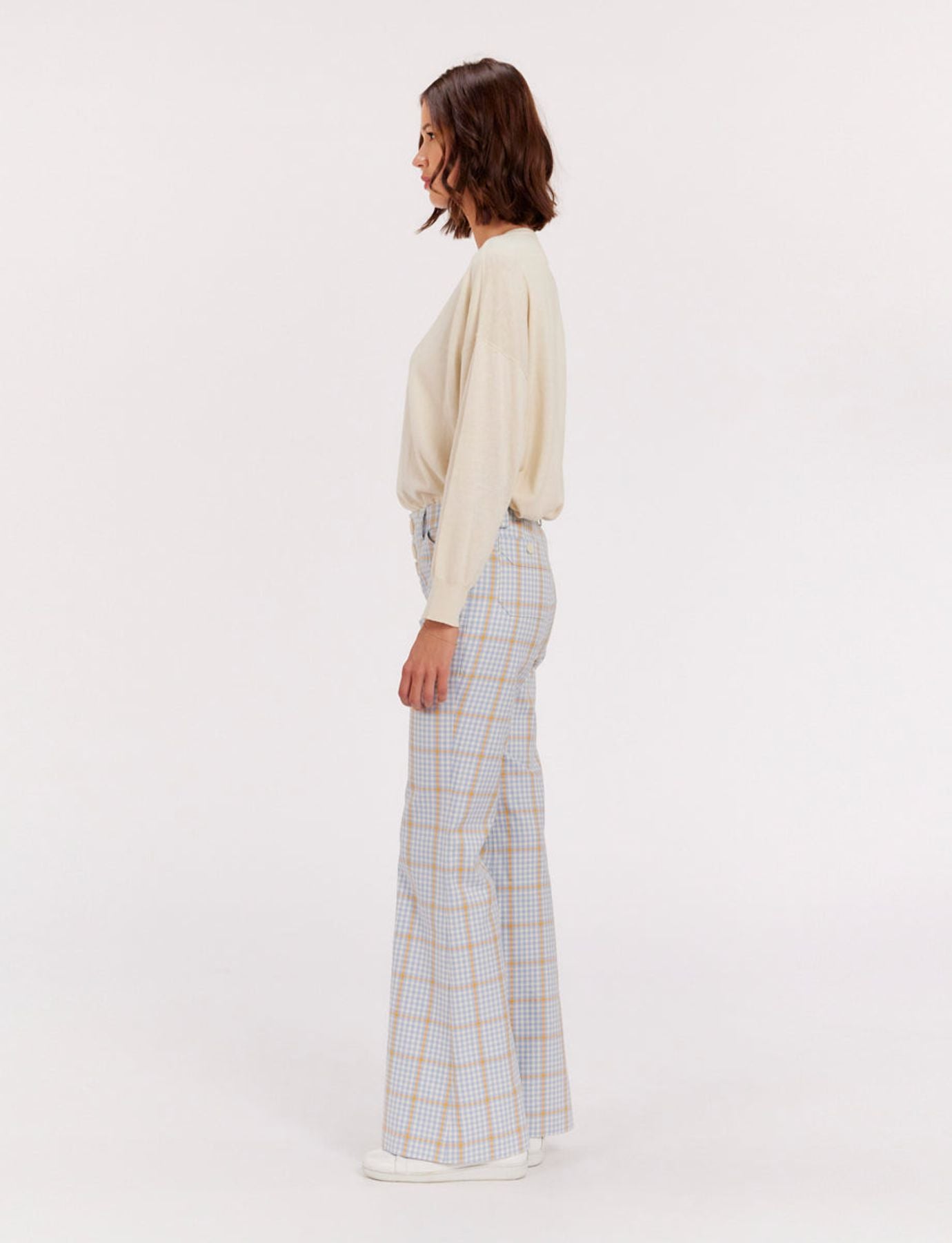 Pantalon Charlotte à carreaux bleu et orange
