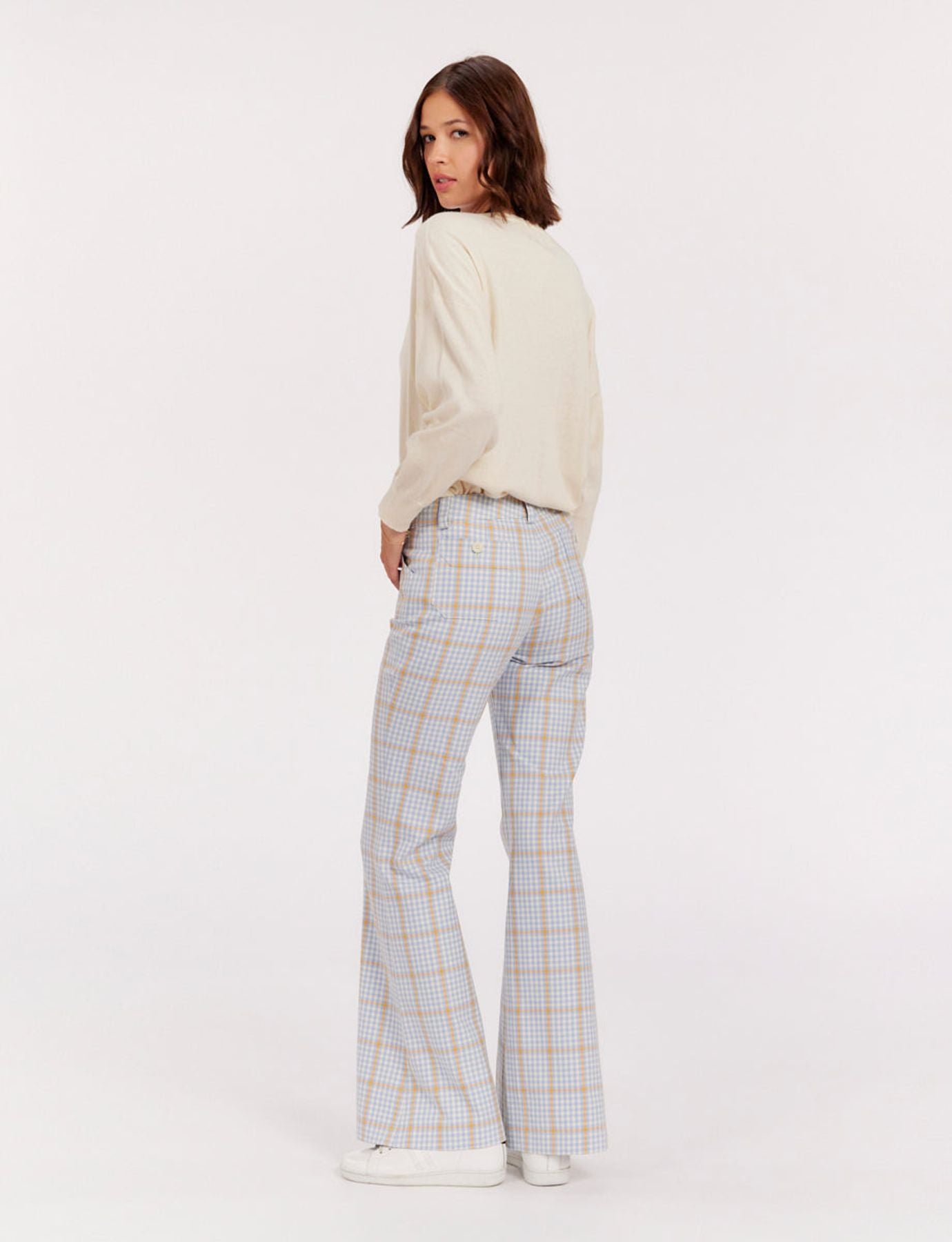 Pantalon Charlotte à carreaux bleu et orange