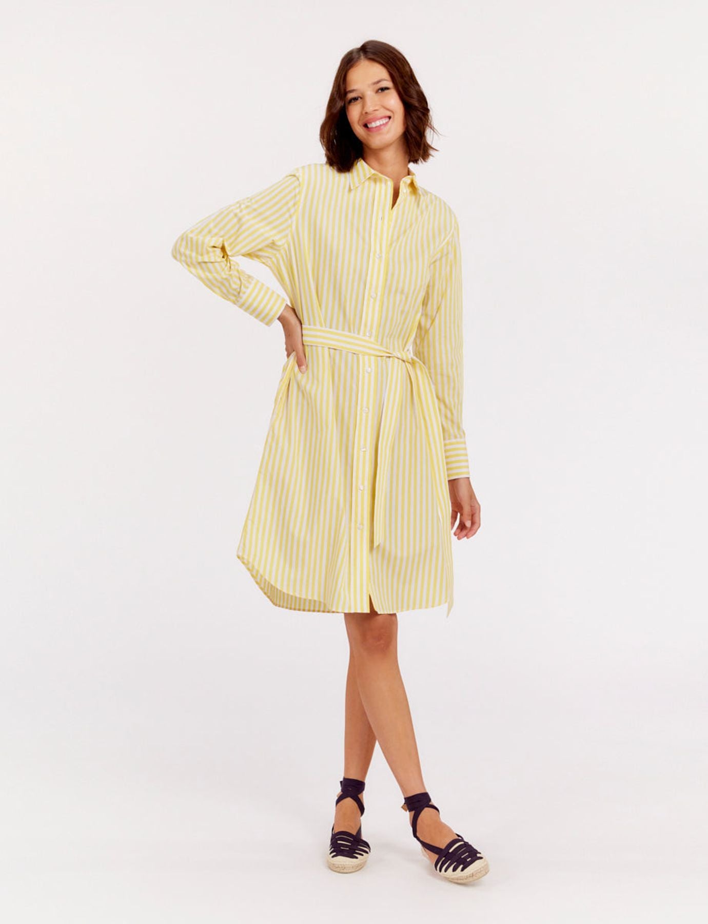 Robe chemise Amour rayée jaune et blanc