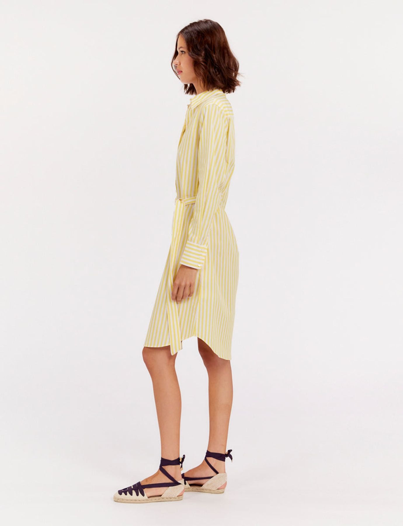 Robe chemise Amour rayée jaune et blanc