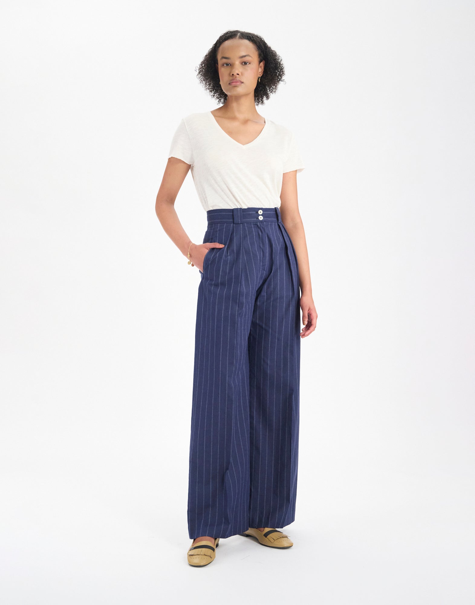 Pantalon Marlène en lin mélangé marine