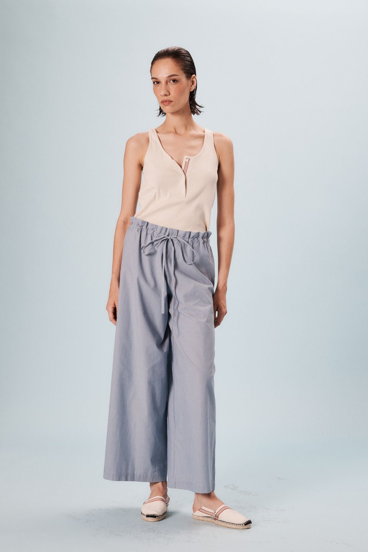 Kurt wide-leg trousers in blue cotton