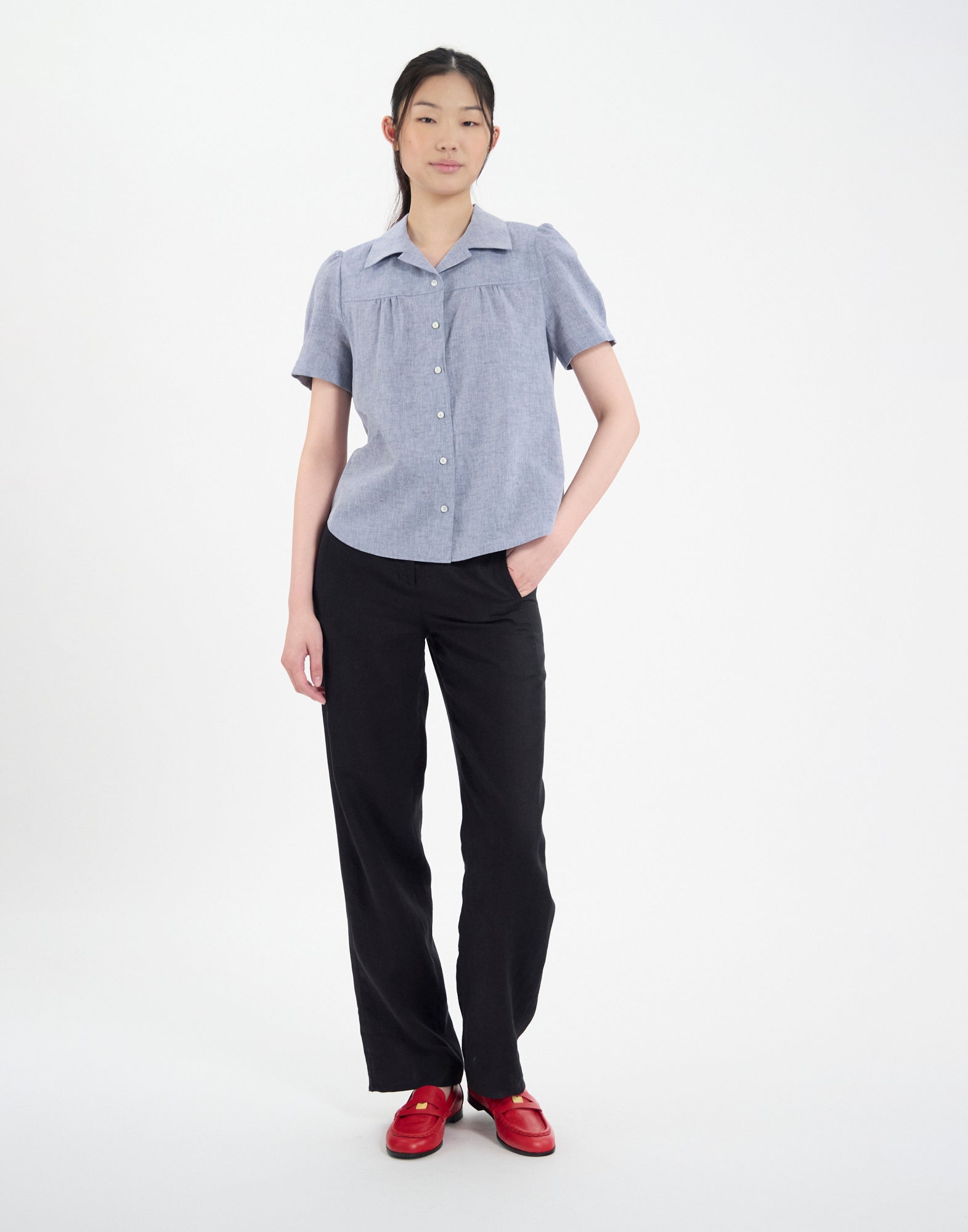 Chemise Constance en lin mélangé bleu denim