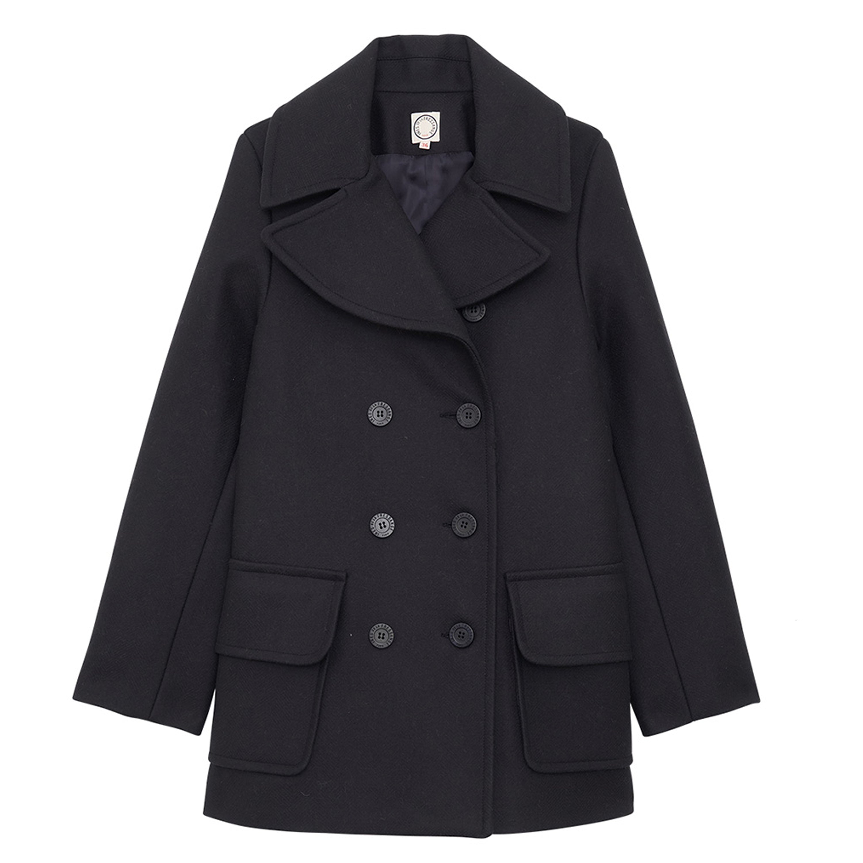 Séraphine dark blue herringbone wool pea coat