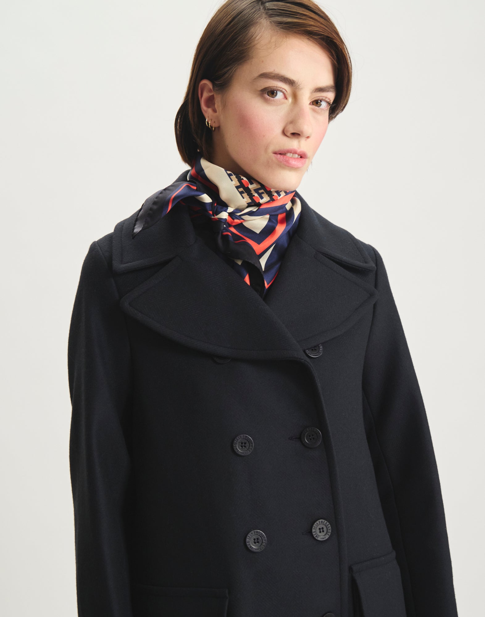 Caban Séraphine lainage bleu foncé à chevrons