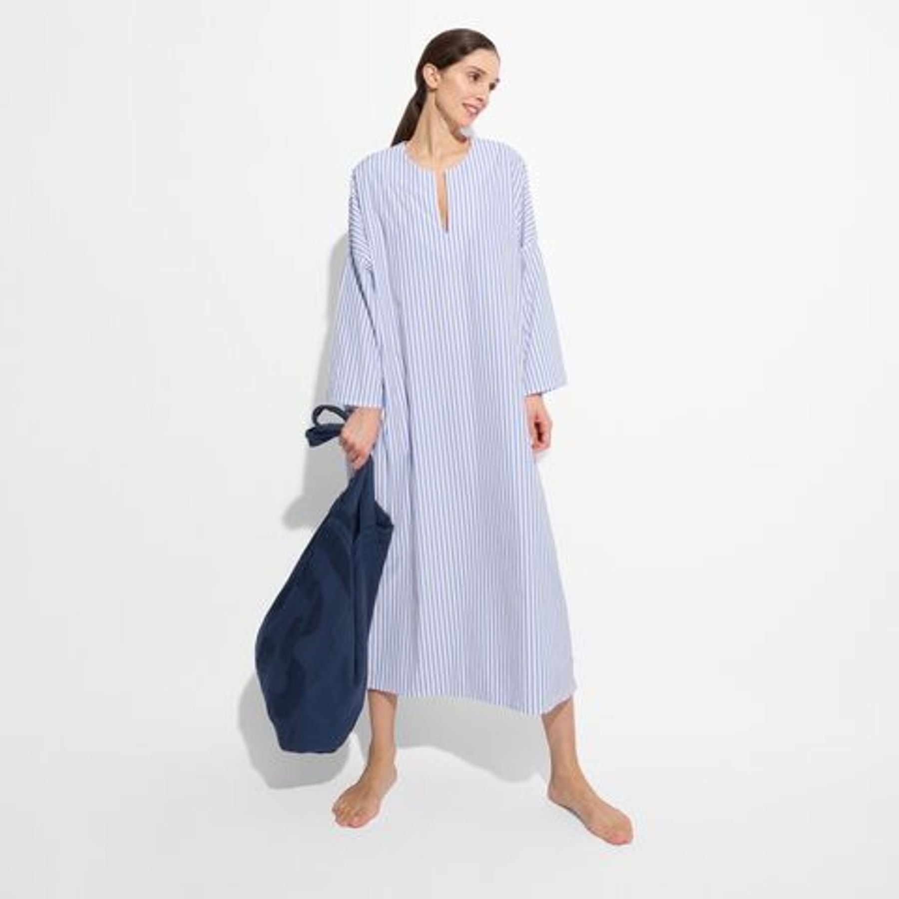 Tunique Livy en coton bio, bleue à rayures, Ines x Vilebrequin