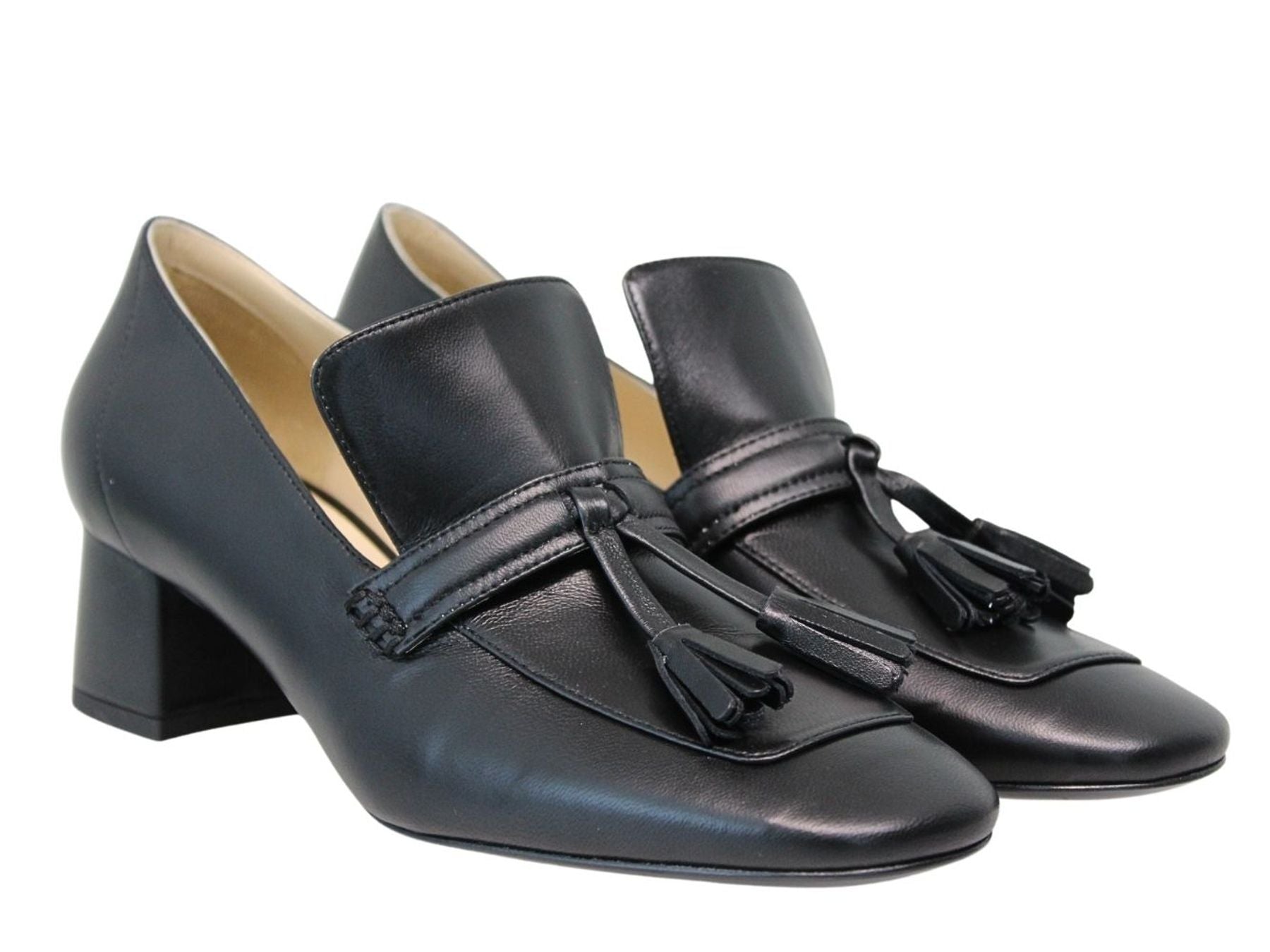 Mocassins à talon Élise en cuir souple noir