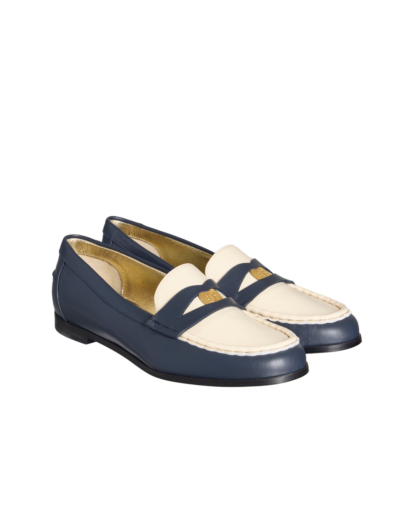 Elvire Mocassino in pelle blu e beige