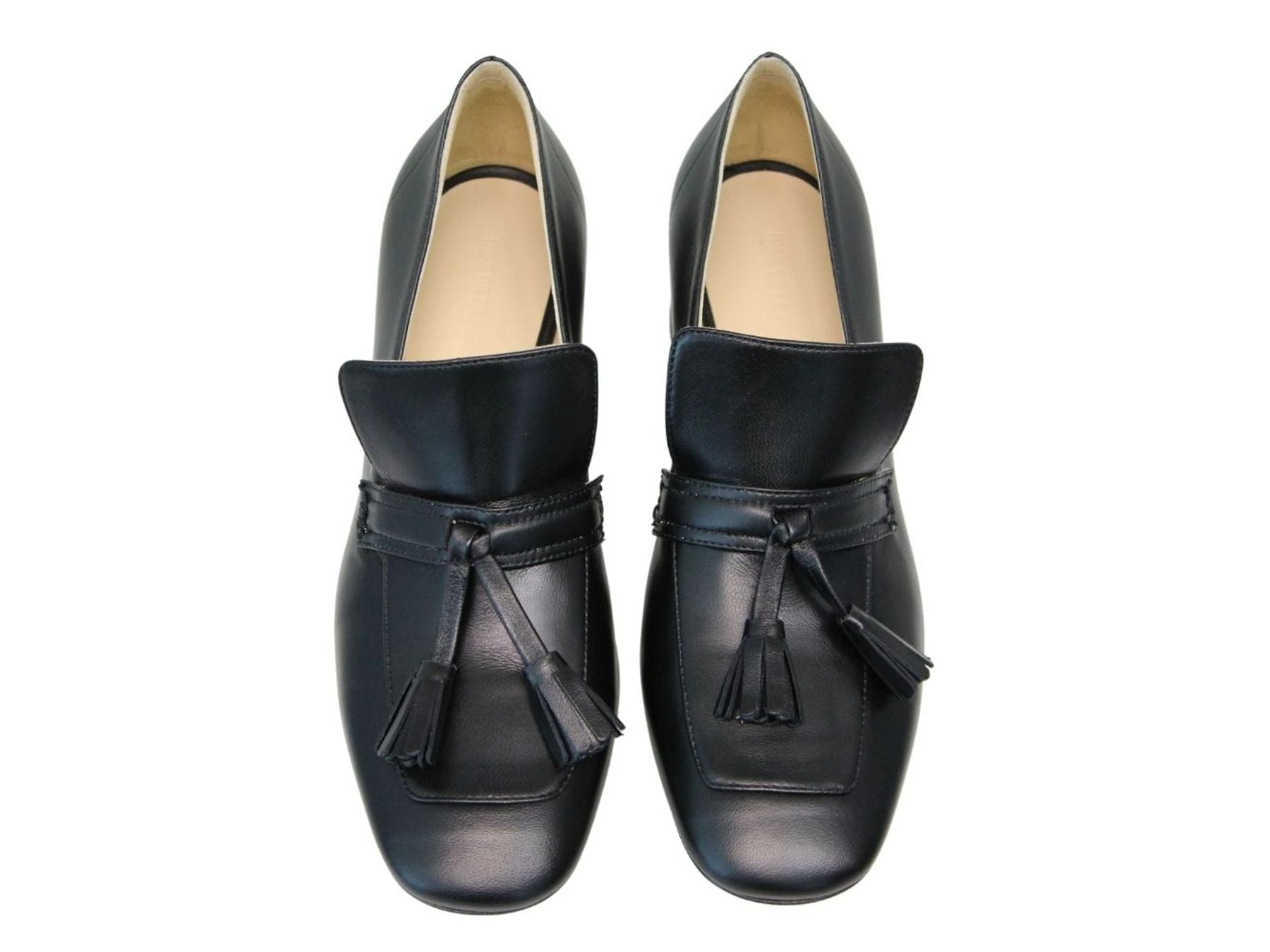 Mocassins à talon Élise en cuir souple noir