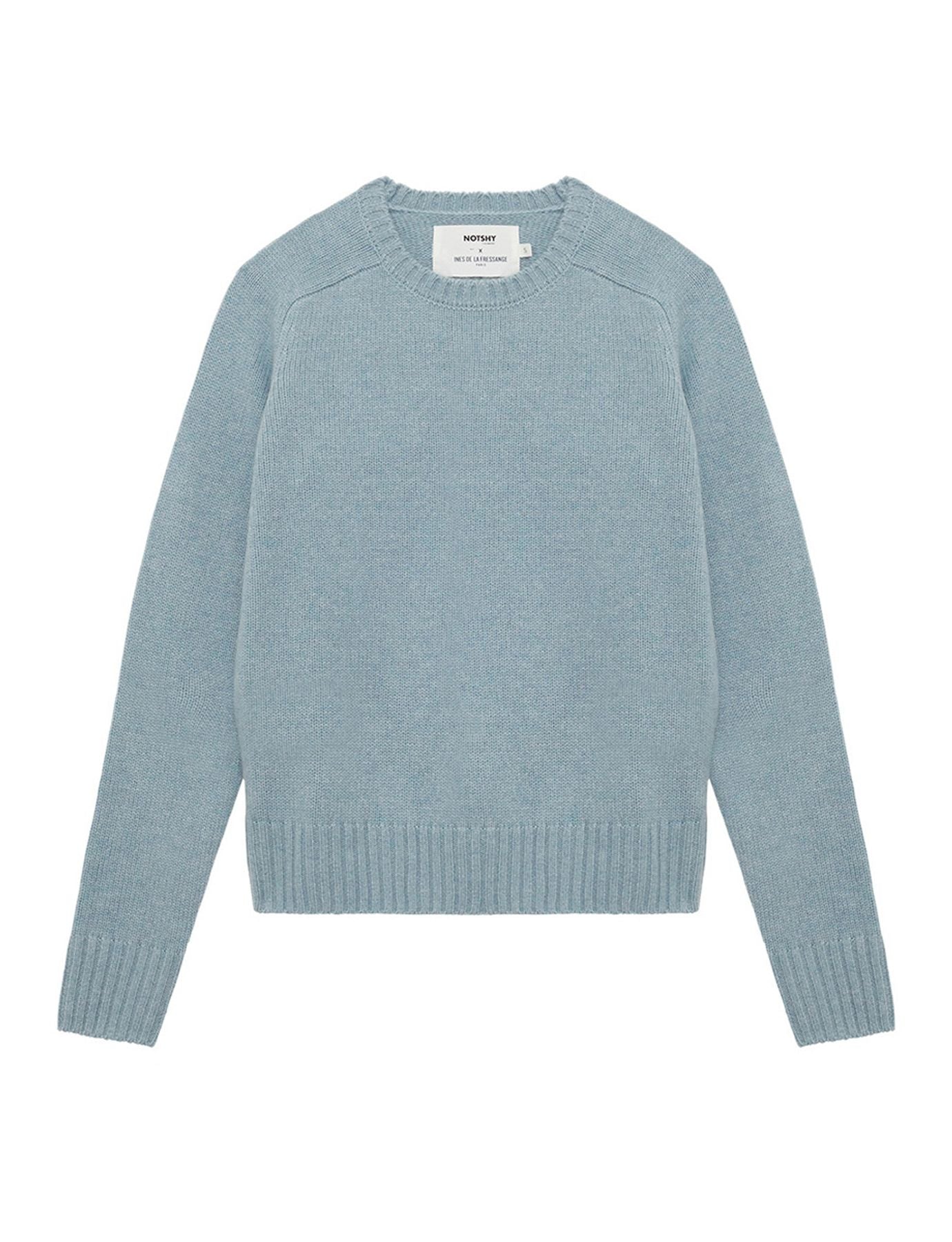 Pull cachemire bleu col rond manches marteau Ines x Notshy
