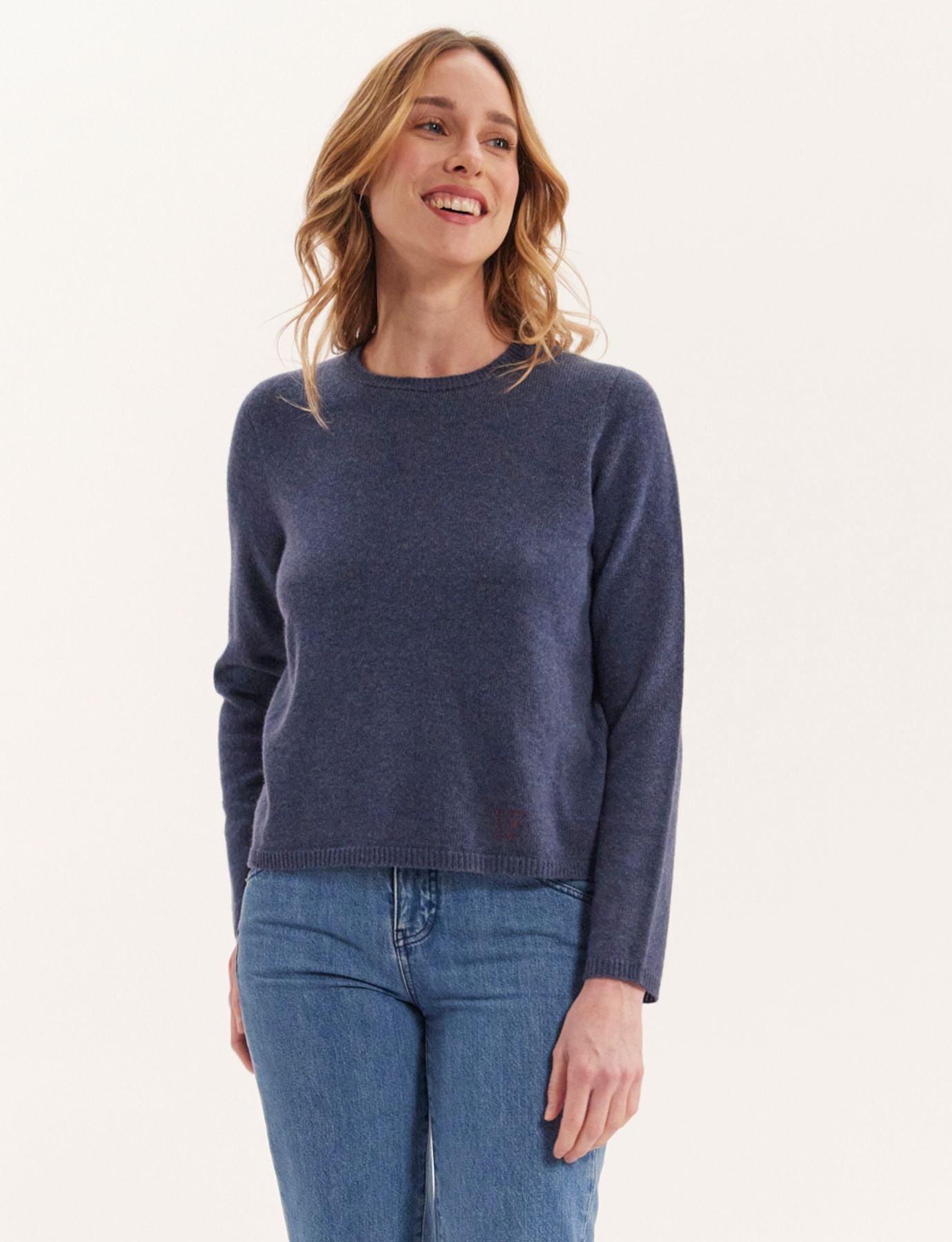 Pull Angelina laine et cachemire bleu denim