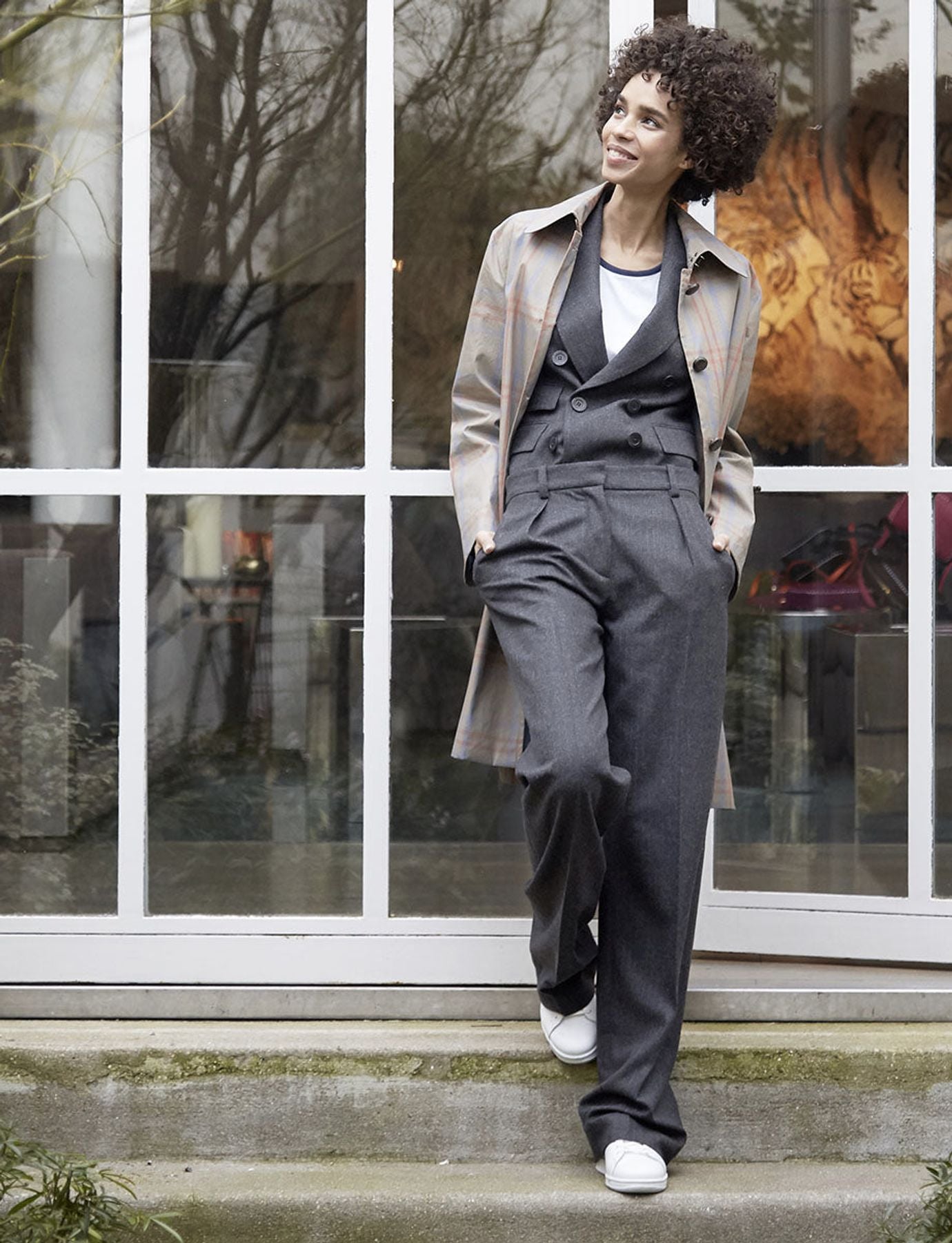 Cappotto in cotone a quadri beige Jules