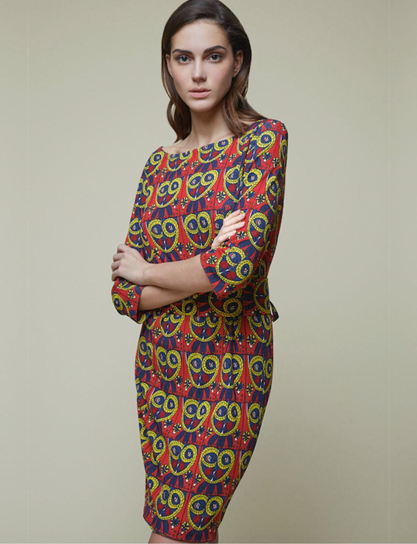 Justine dress in green masquerade print