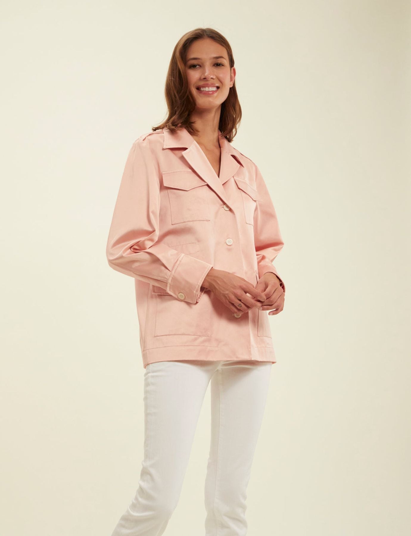 Neva-Jacke aus rosa Baumwollsatin