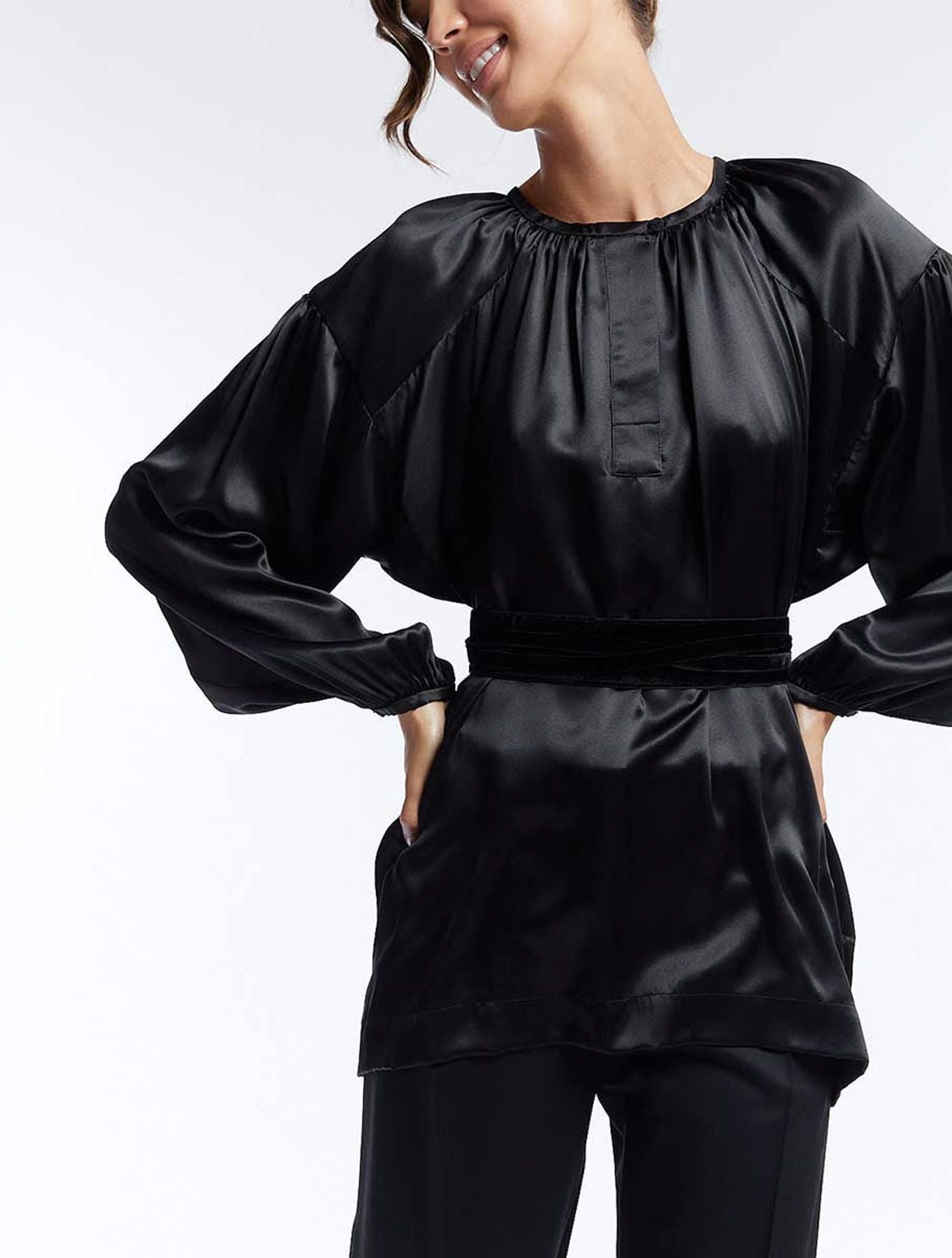 Floralie black silk top