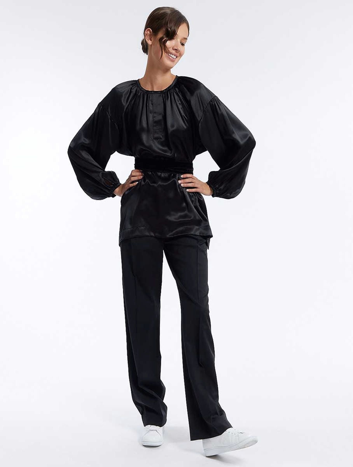 Floralie black silk top