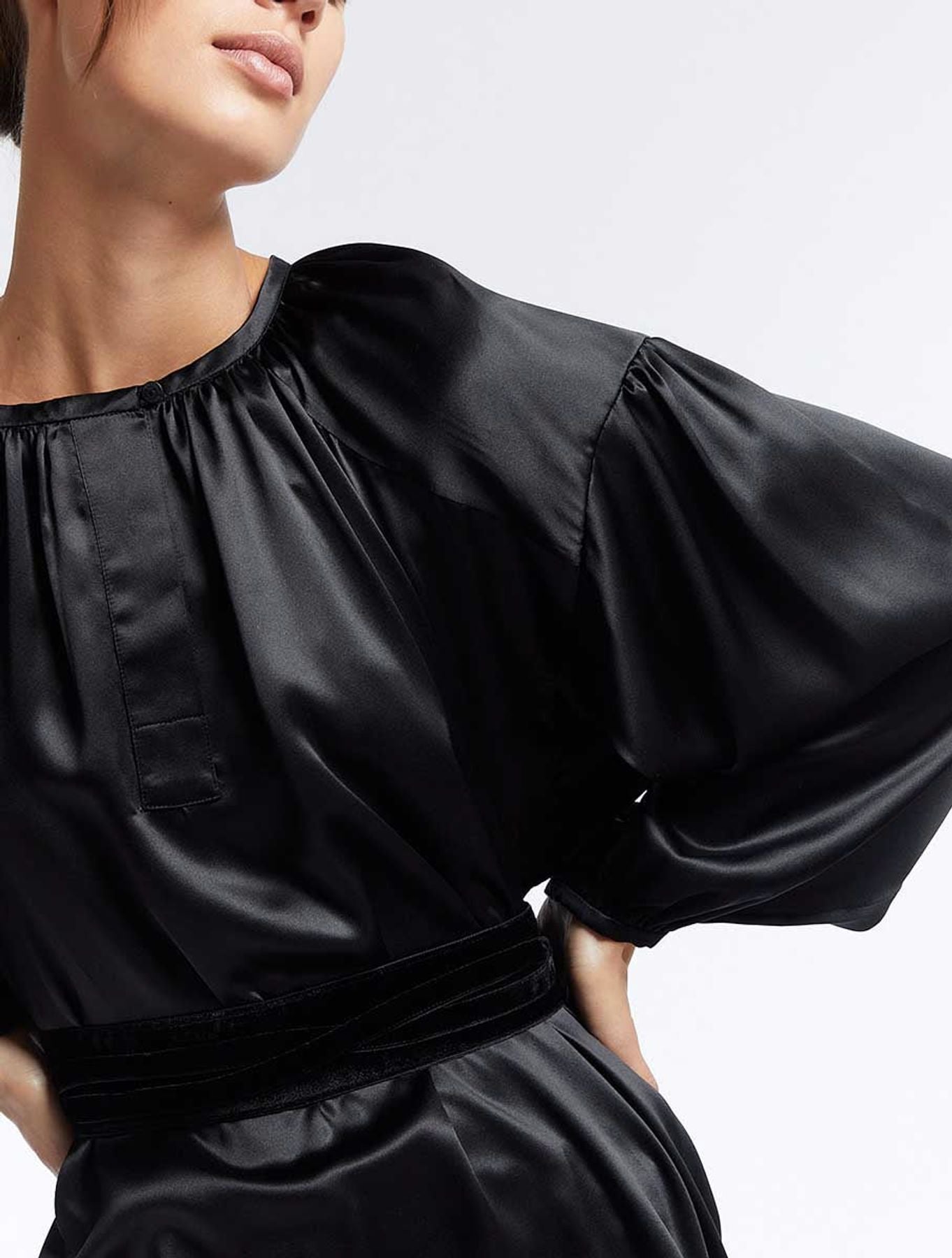 Floralie black silk top