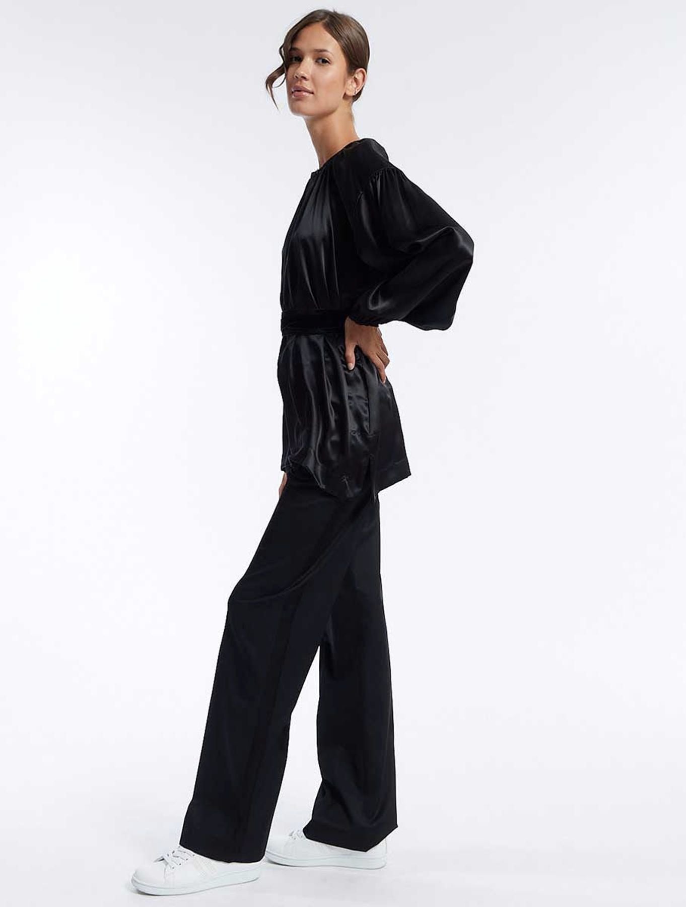 Floralie black silk top