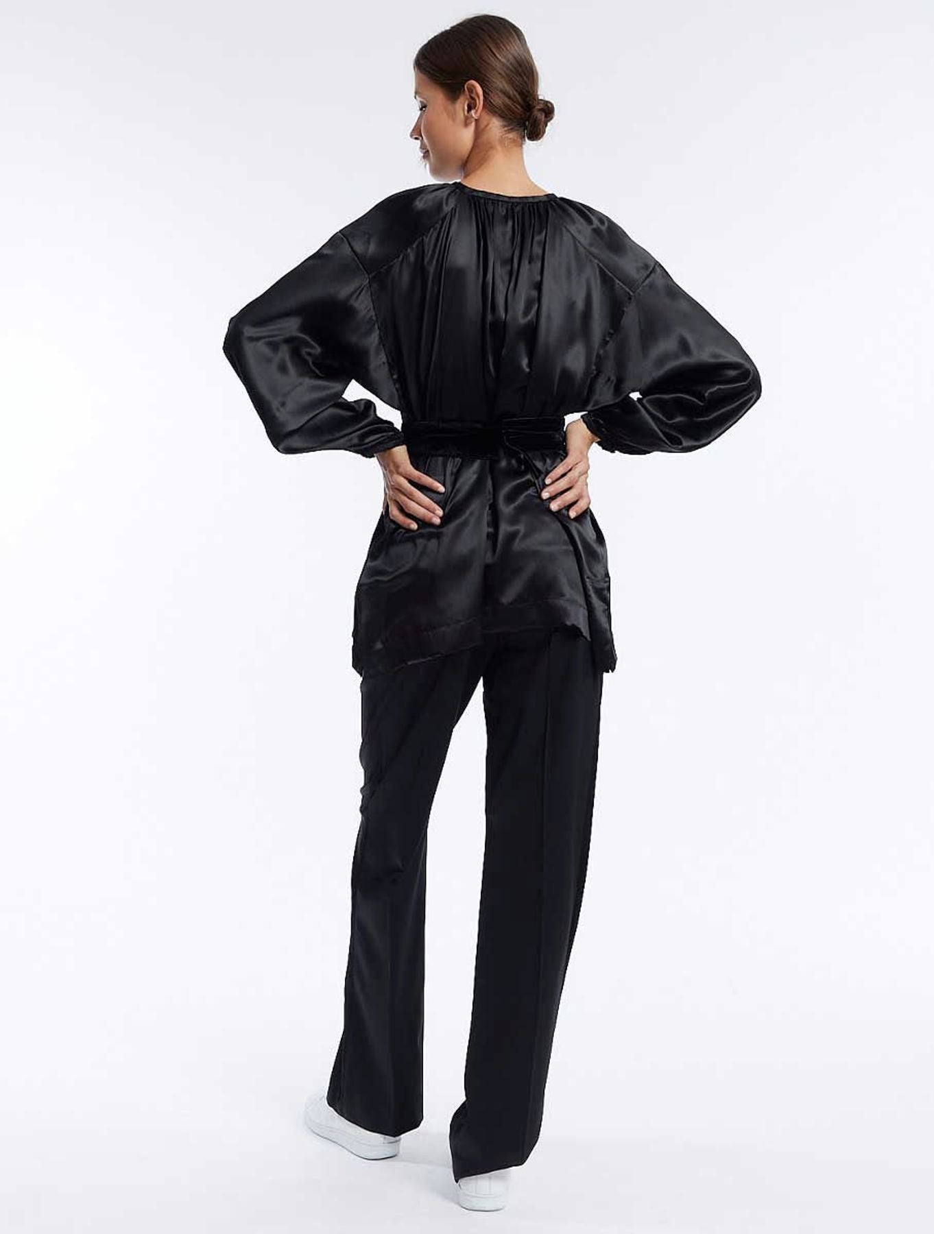 Floralie black silk top