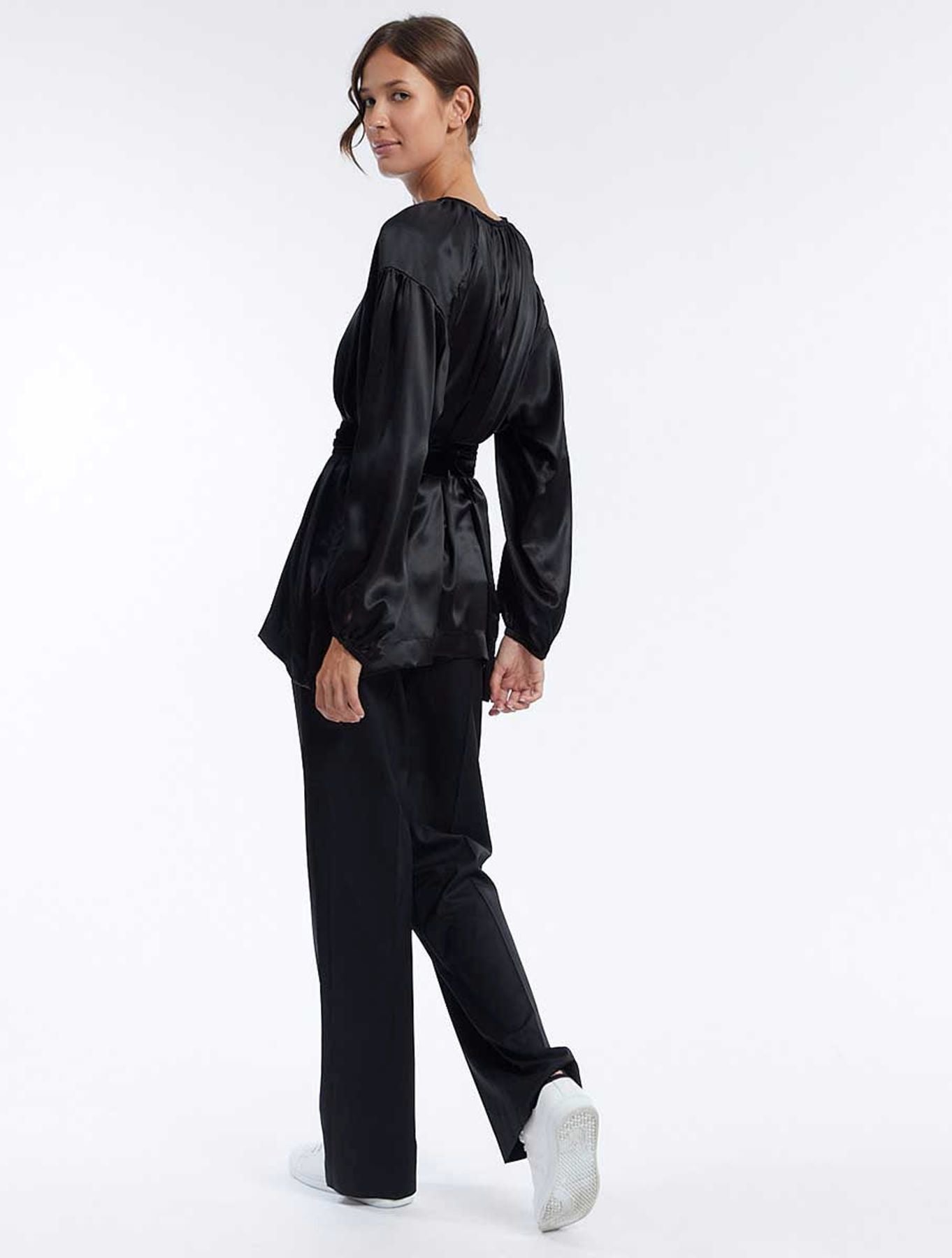 Floralie black silk top