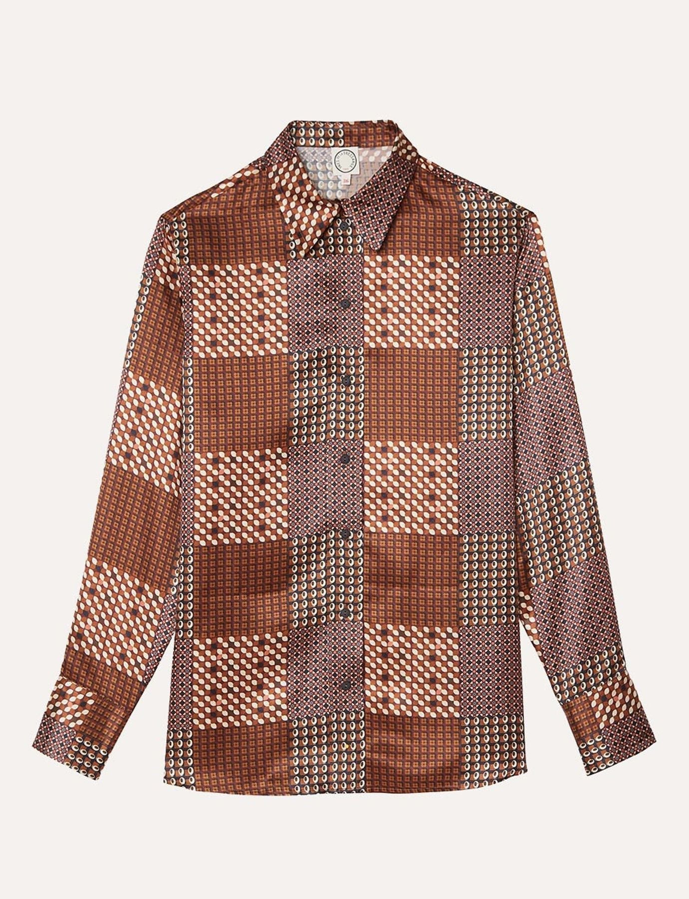 Chemise Maureen soie patchwork camel
