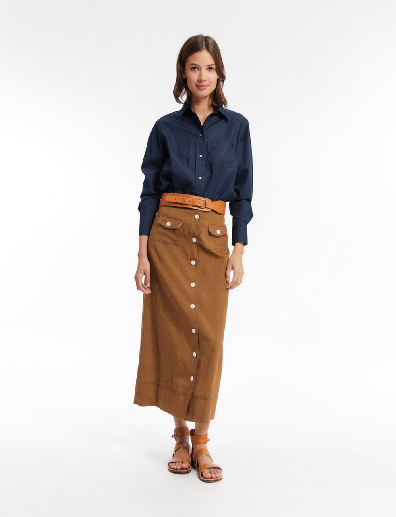 Tatiana brown linen skirt