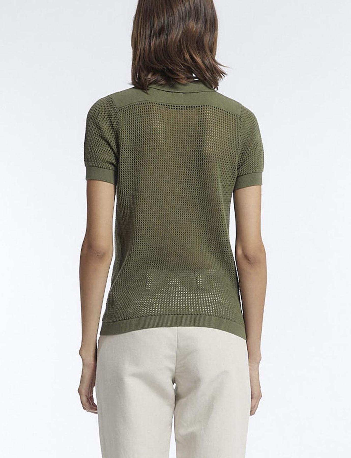 Ilario khaki crochet polo shirt