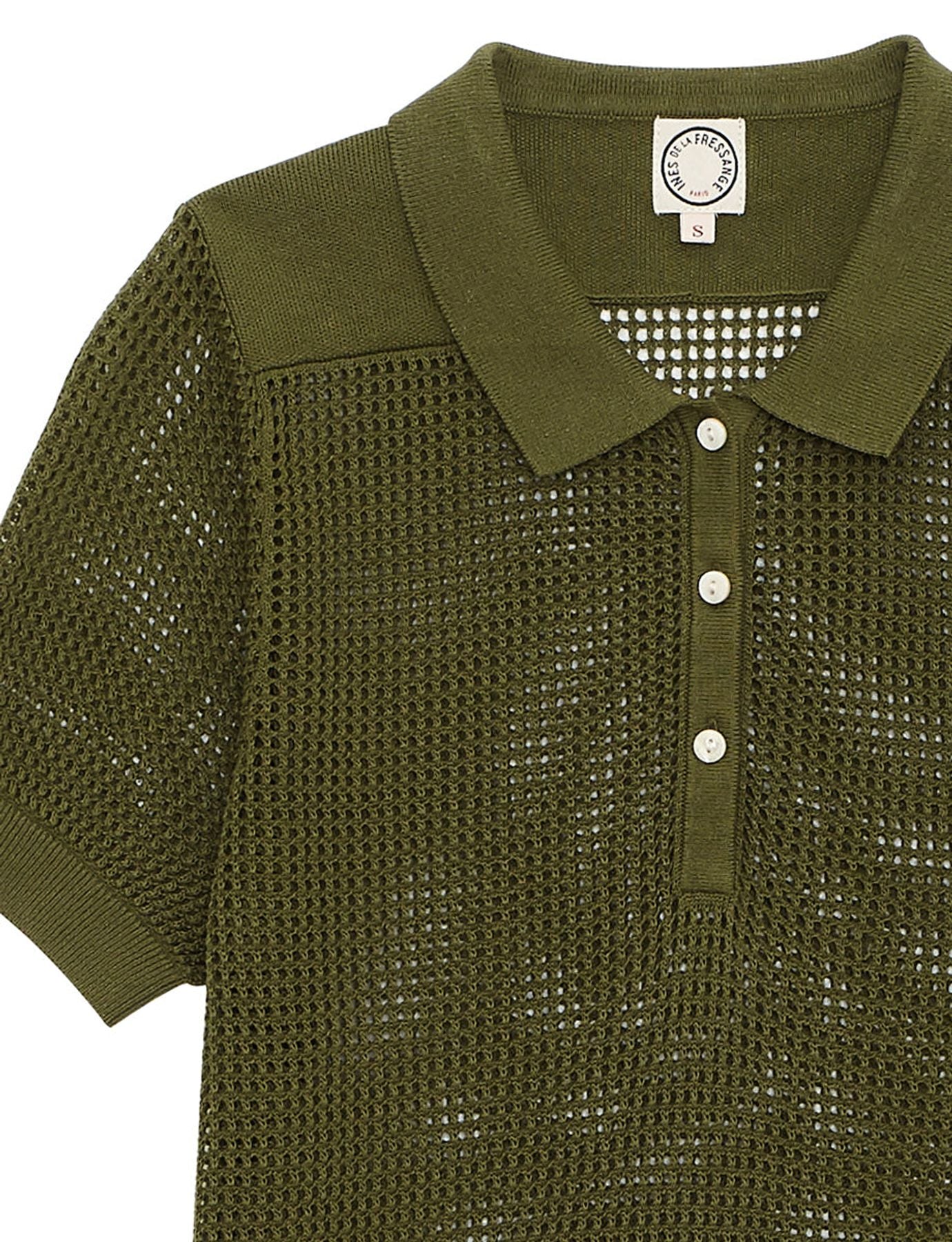 Ilario khaki crochet polo shirt