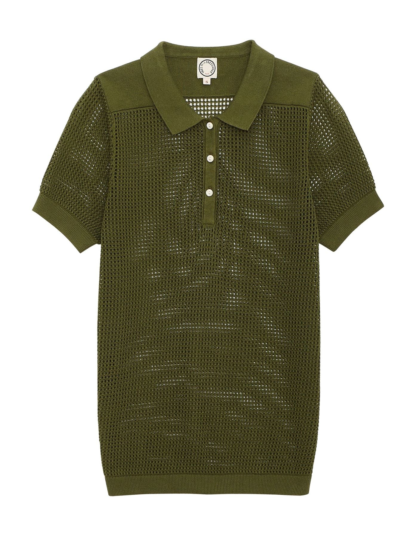 Ilario khaki crochet polo shirt