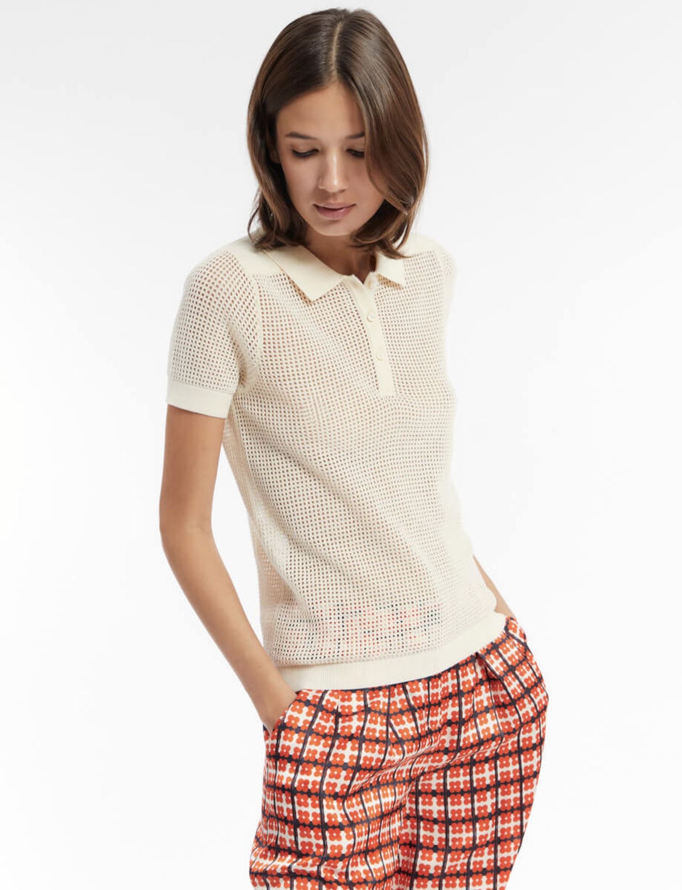 Ilario ivory crochet polo shirt
