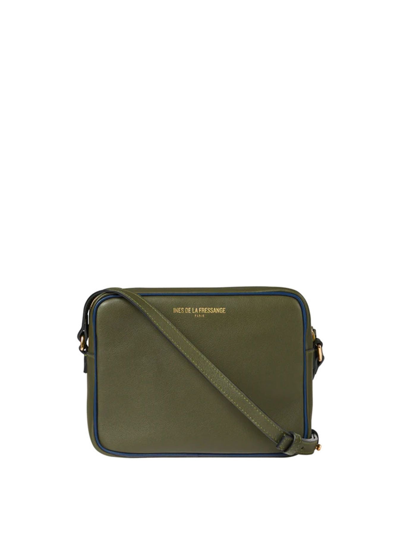 Marcia bag in khaki leather with navy trim