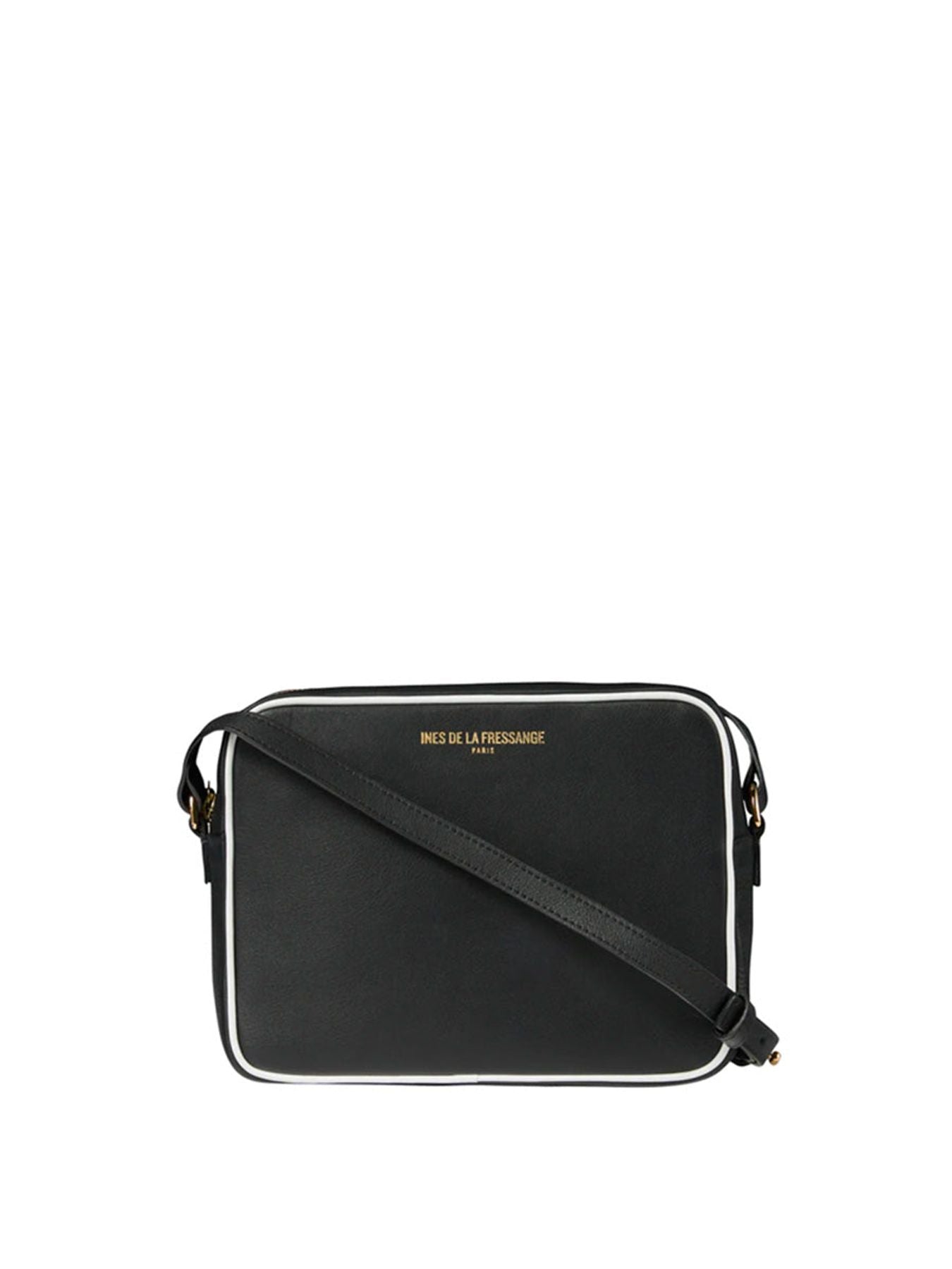 Bolso Marcia de piel negra con ribete blanco