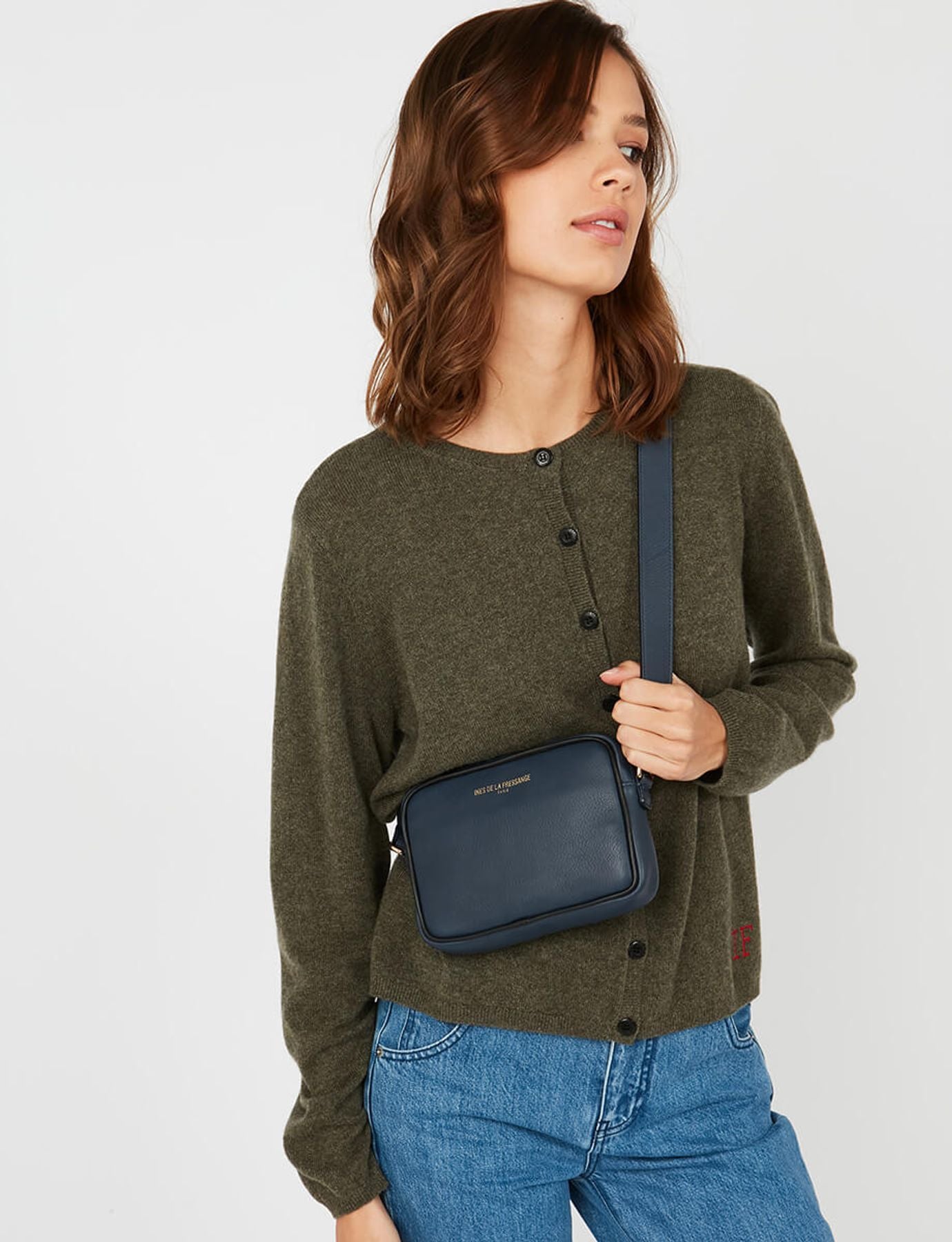 Sac-Banane Marcia cuir bleu marine bordure noire