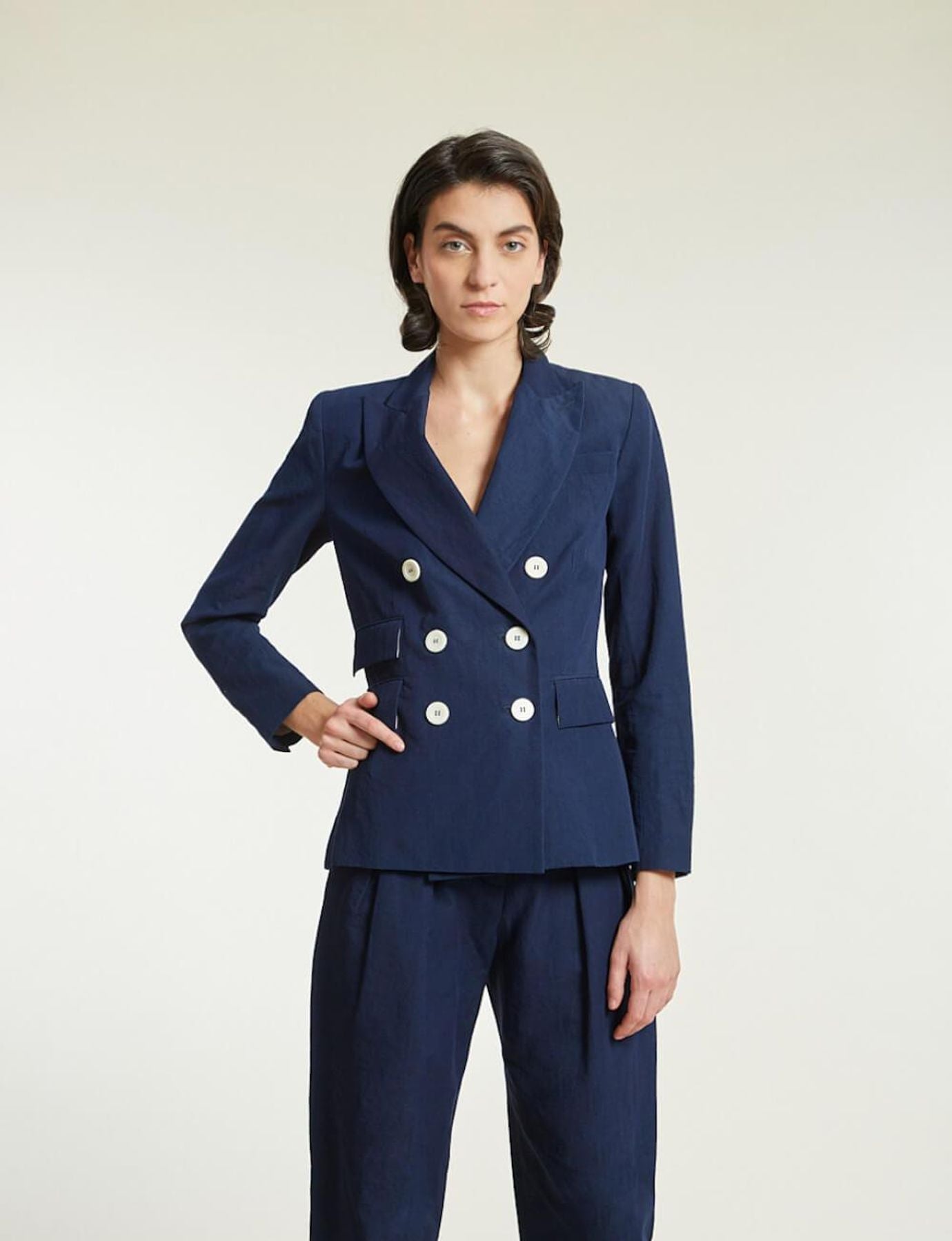 Pantalon Atalia bleu marine coton et lin