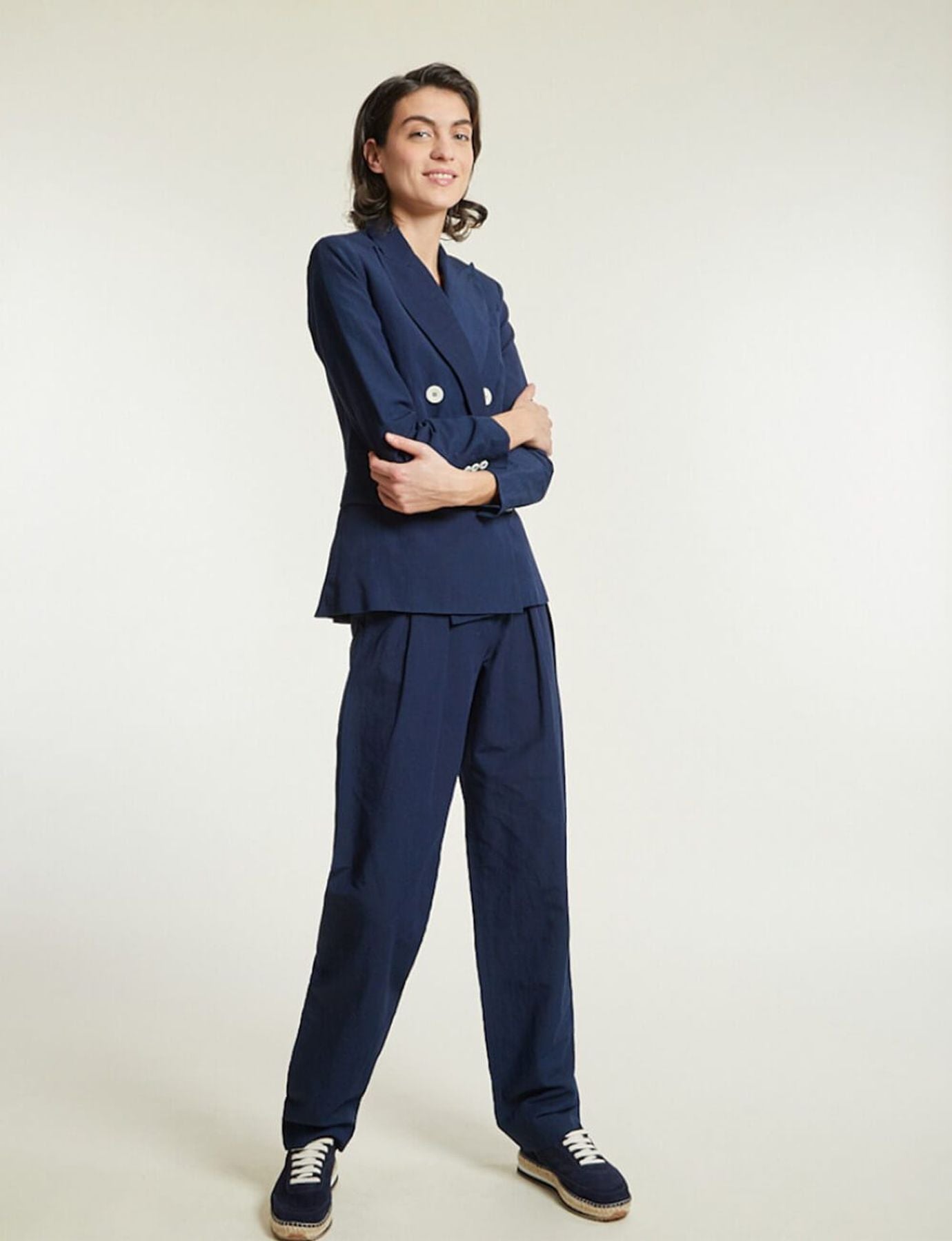 Pantalon Atalia bleu marine coton et lin