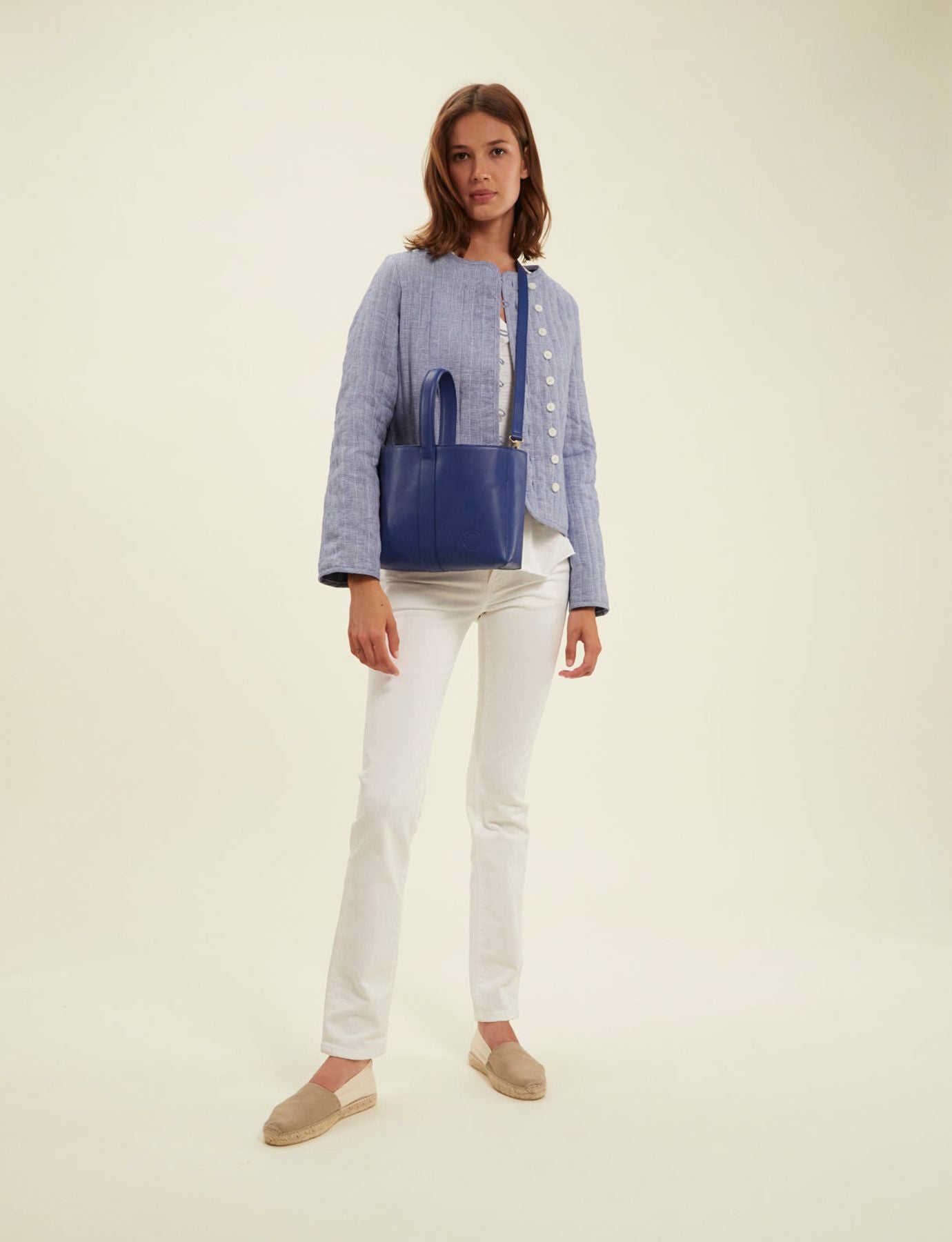 Sac cabas cuir Léonore petit format bleu cobalt